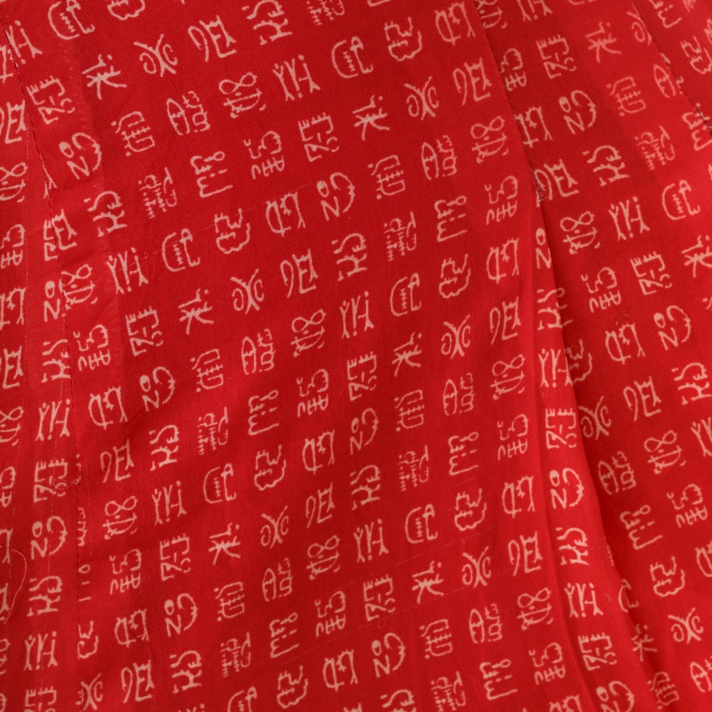 80s Red A-Line Mini Skirt Chinese Character Print High Waist Extra Small