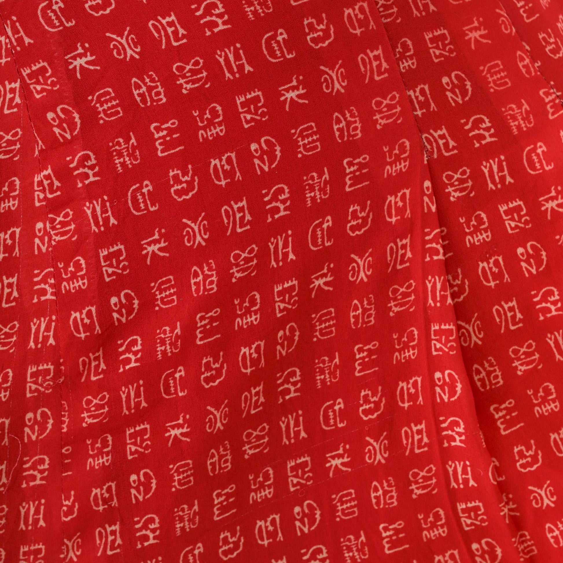 80s Red A-Line Mini Skirt Chinese Character Print High Waist Extra Small