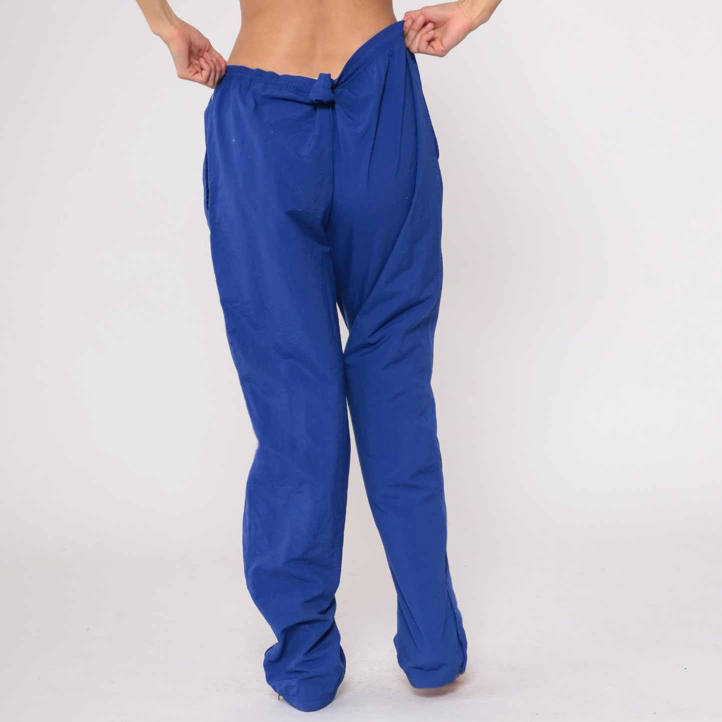 90s Adidas Royal Blue Track Pants Nylon Windbreaker Elastic Waist Large L