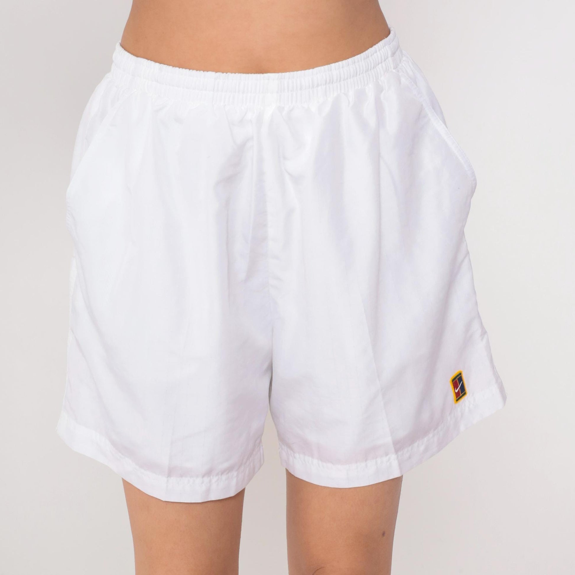 90s Nike White Athletic Shorts Elastic Waist Embroidered Logo Large L