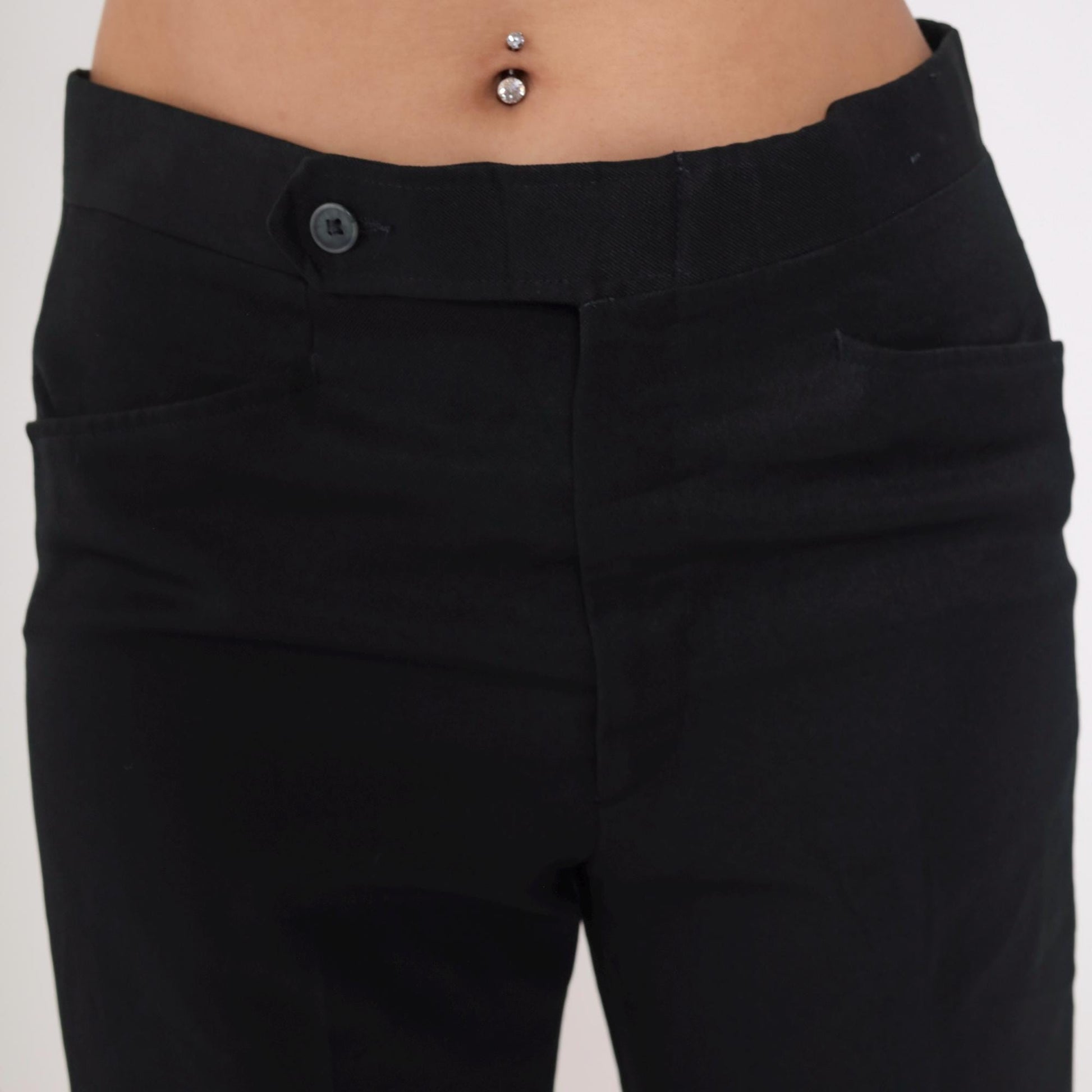 70s Black Expand-O-Matic High Waist Straight Leg Trousers Cropped Medium