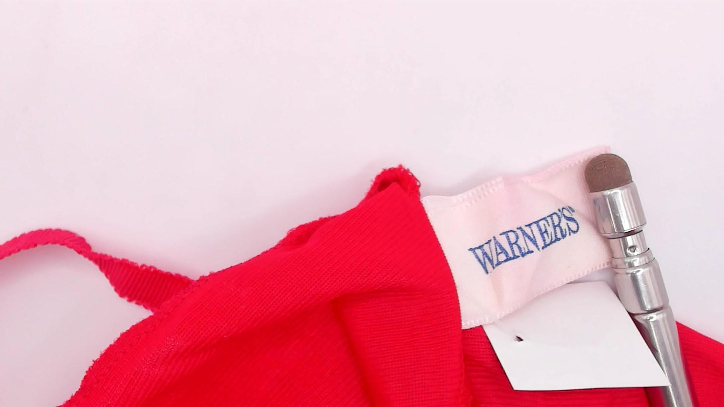 80s Warners Red Lace Slip Dress Knee Length Nylon Spaghetti Strap Medium