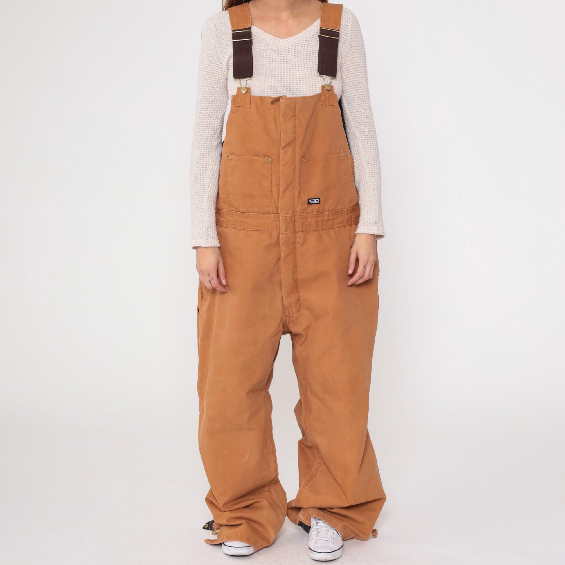 Y2K Walls Work Wear Tan Cargo Overalls XXL Adjustable Straps