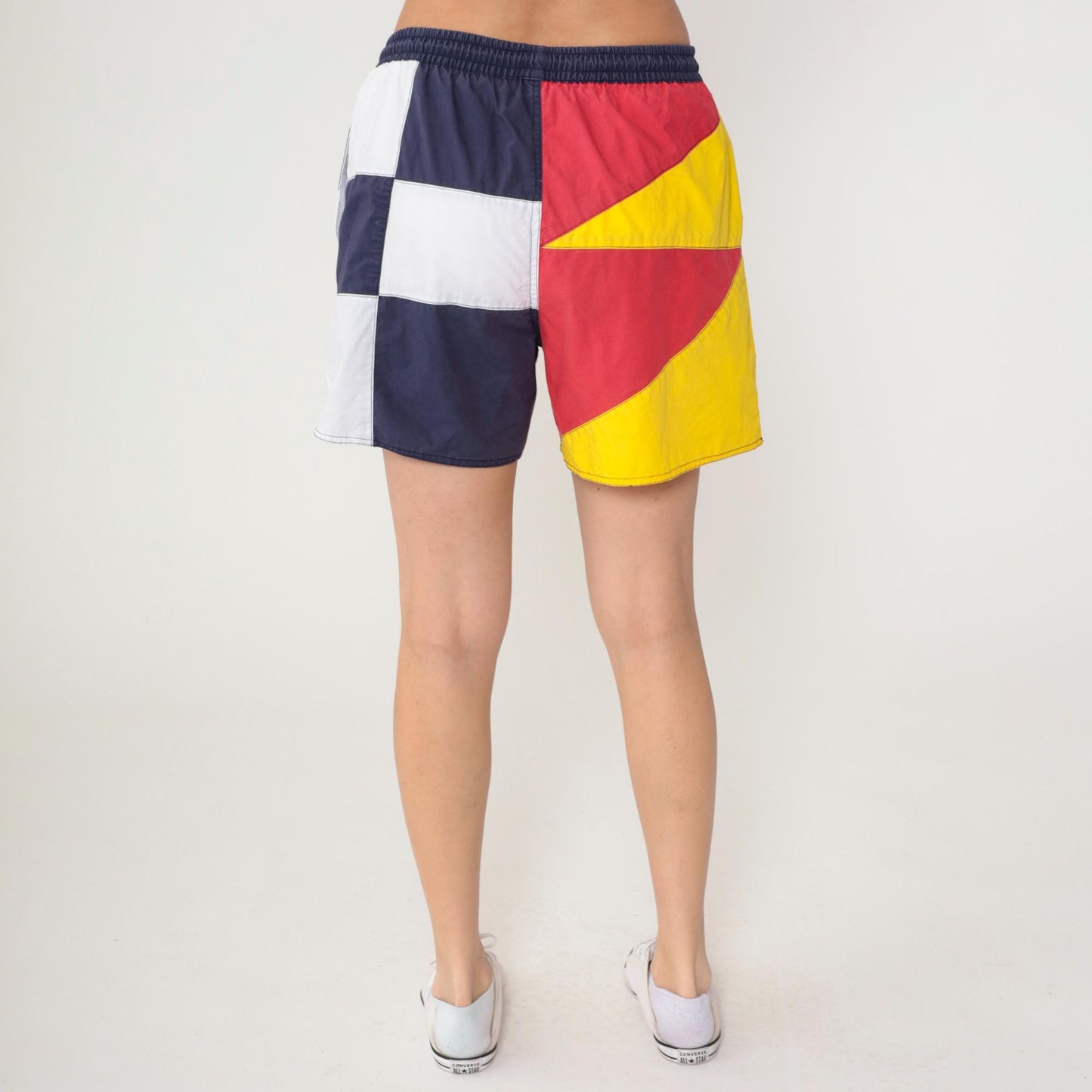 90s Newport Blue Colorblock Swim Shorts Navy White Red Yellow Medium Large