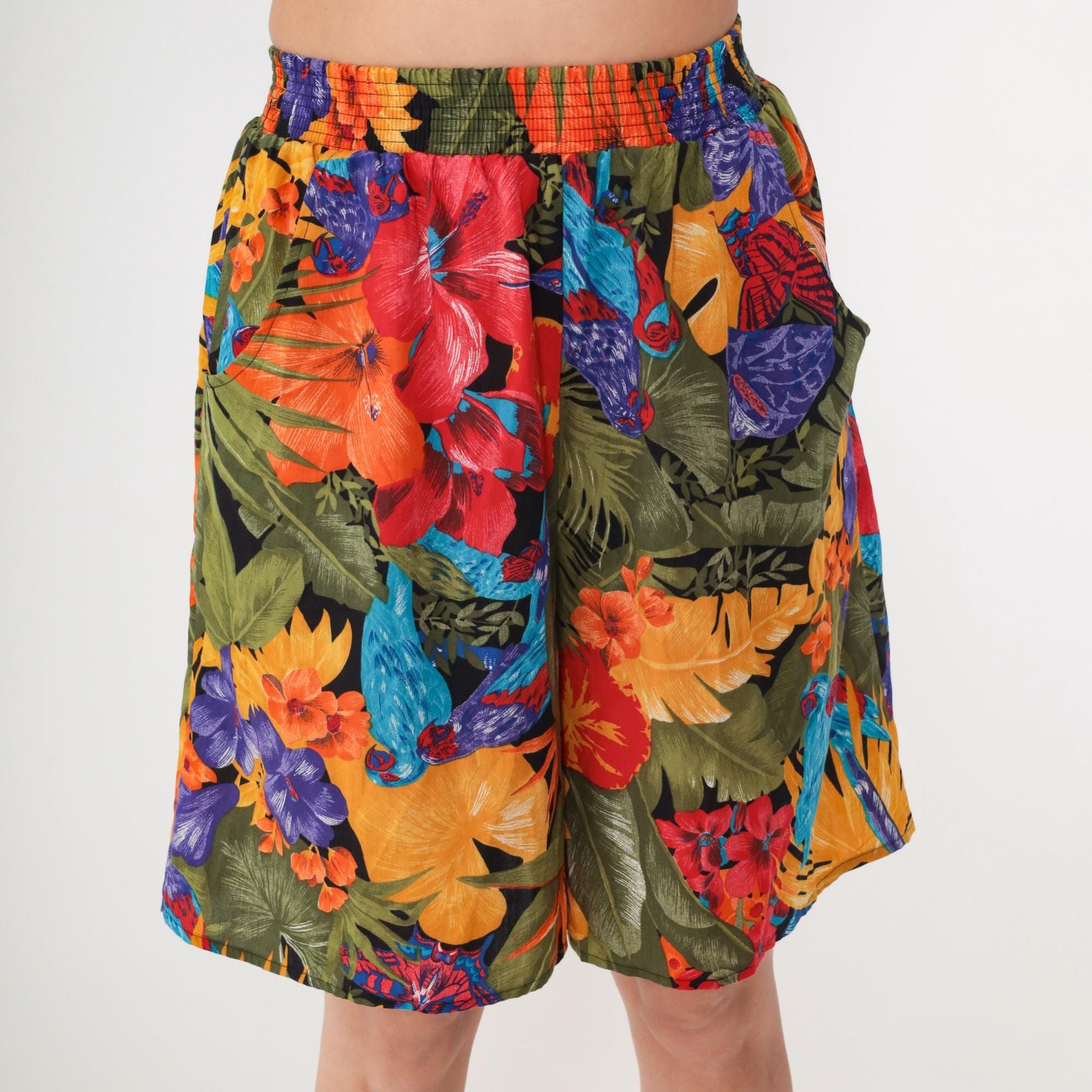 90s Connections Tropical Floral Shorts High Waist Botanical Print Medium M