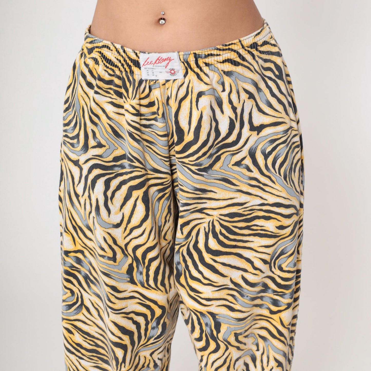 90s Body Bizz Abstract Tiger Print Pants Yellow Gold Black Large L