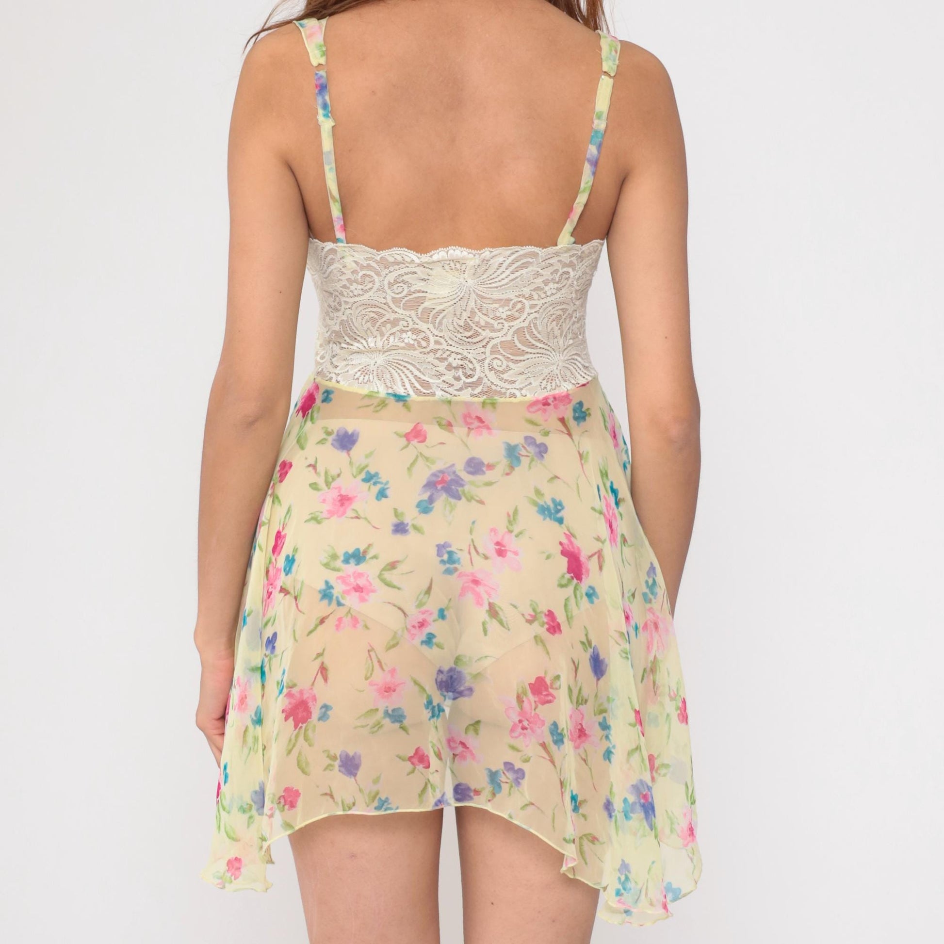 Y2K Victoria's Secret Floral Babydoll Mini Dress Pastel Lace Bow Small