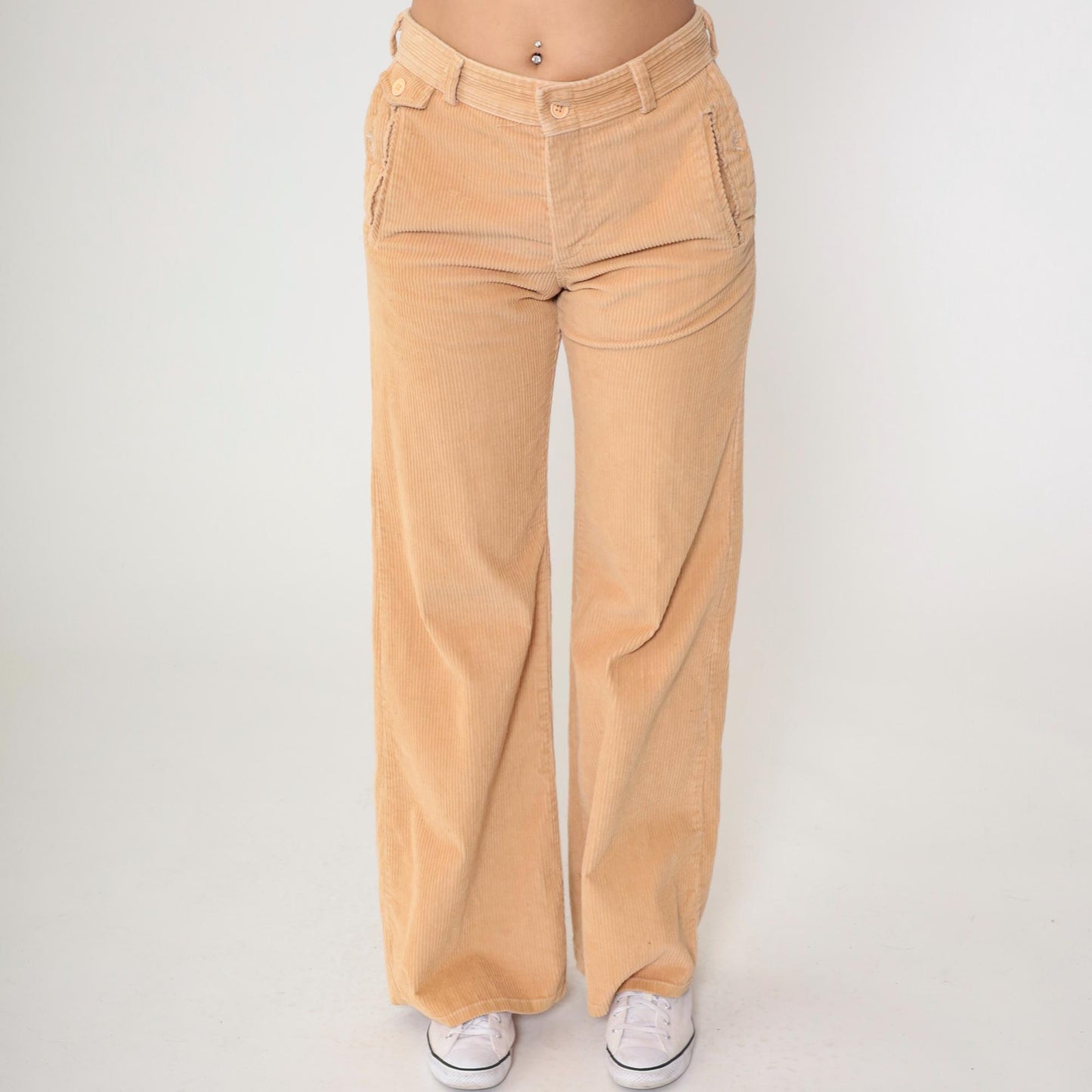 80s A Smile Inc Corduroy Bell Bottom Pants Beige High Waist Small