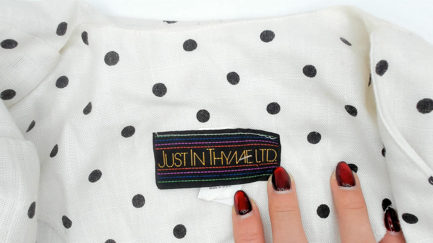 90s Just in Thyme Polka Dot Blazer White Black Red Cuffs Medium M