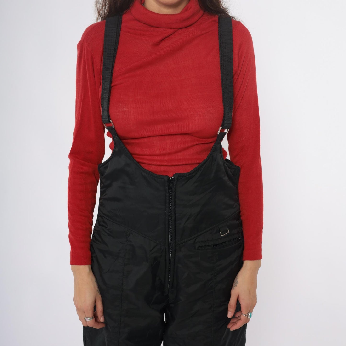 90s UA Sport Black Ski Overalls Insulated Suspender Straps Medium