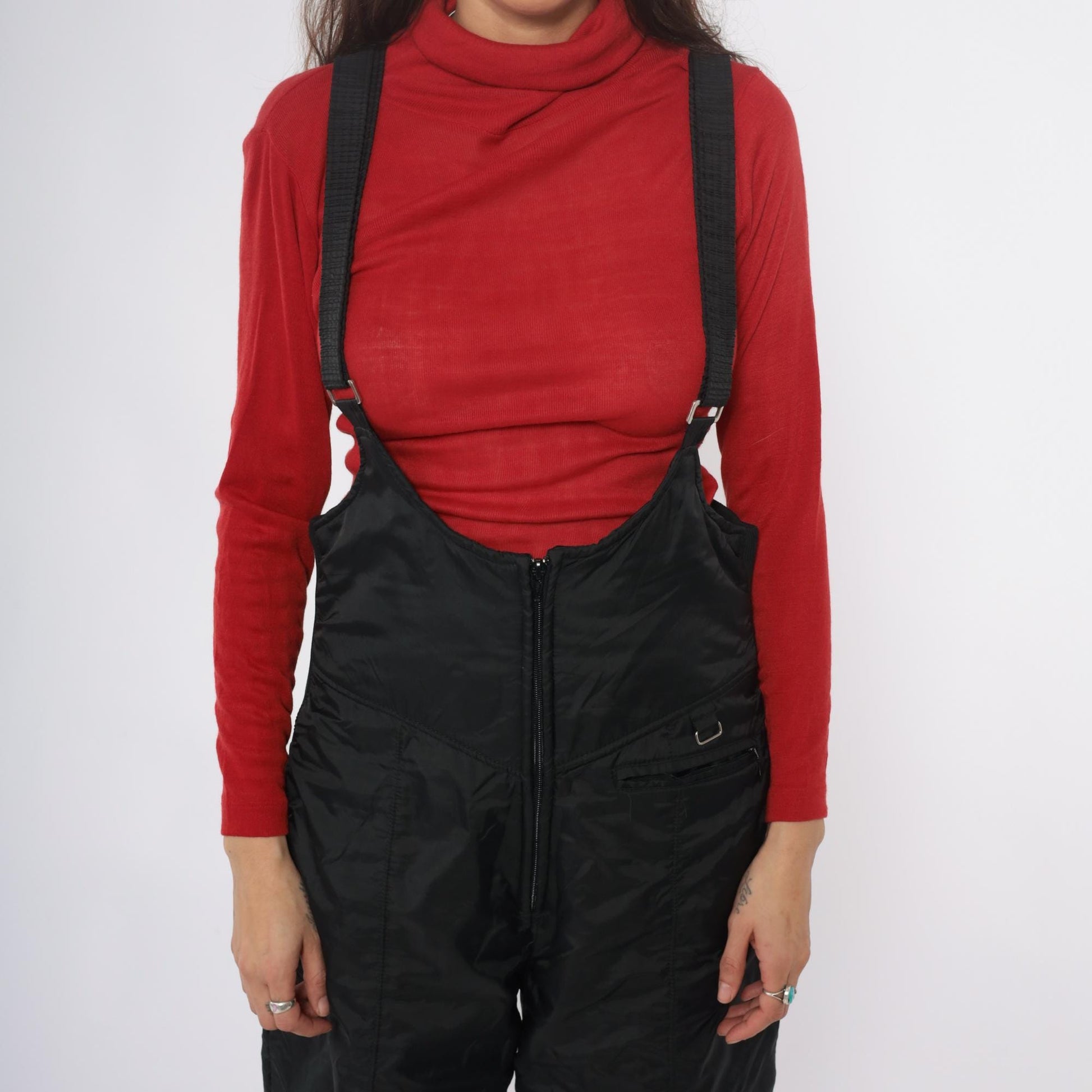 90s UA Sport Black Ski Overalls Insulated Suspender Straps Medium
