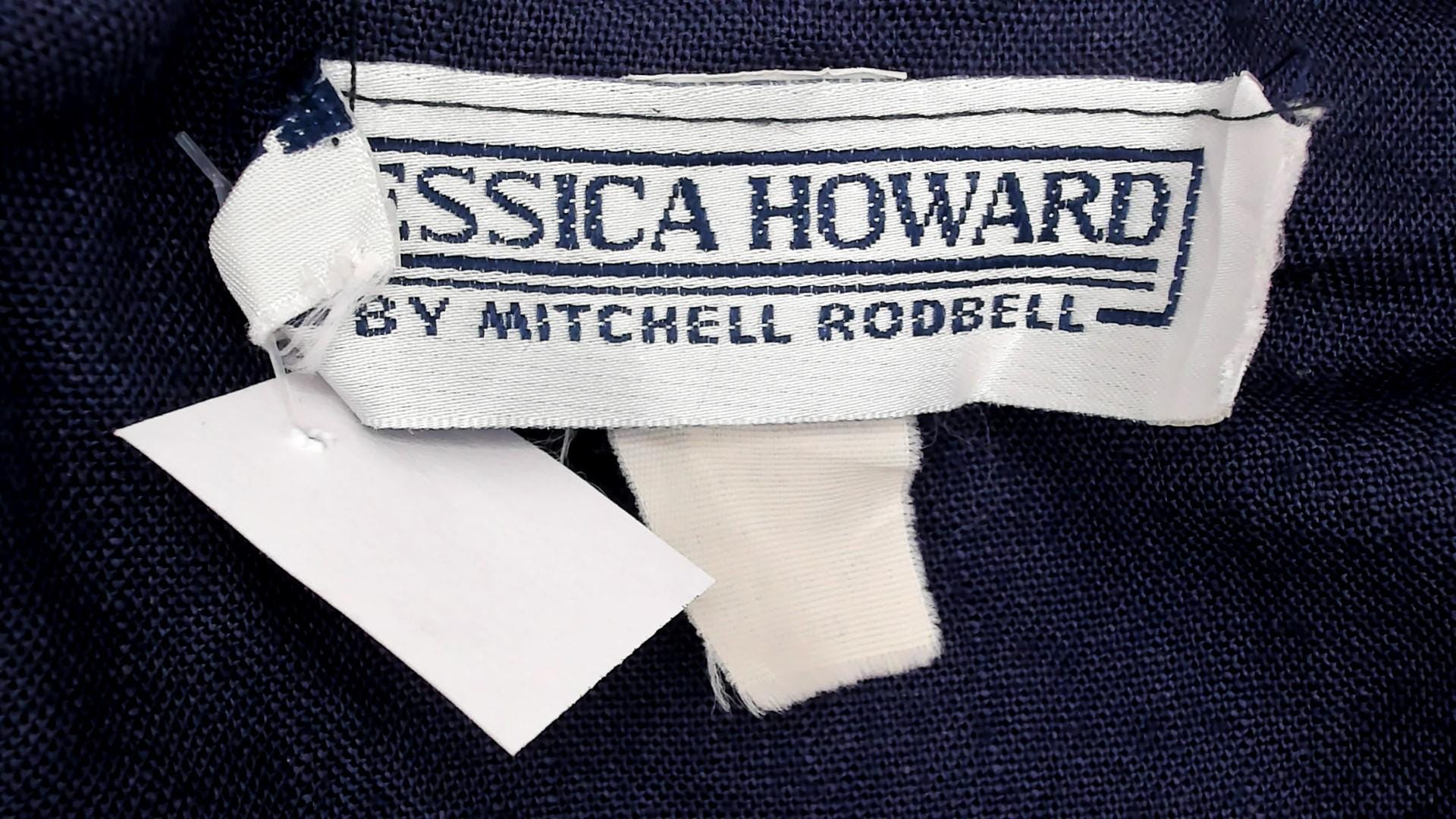 80s Jessica Howard Navy Puff Sleeve Dress Pleated Skirt Shoulder Pads Medium