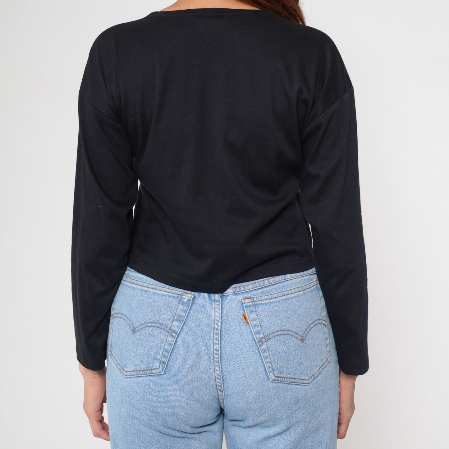 90s Adrenaline Black Cropped Cardigan White Buttons Crew Neck Medium M