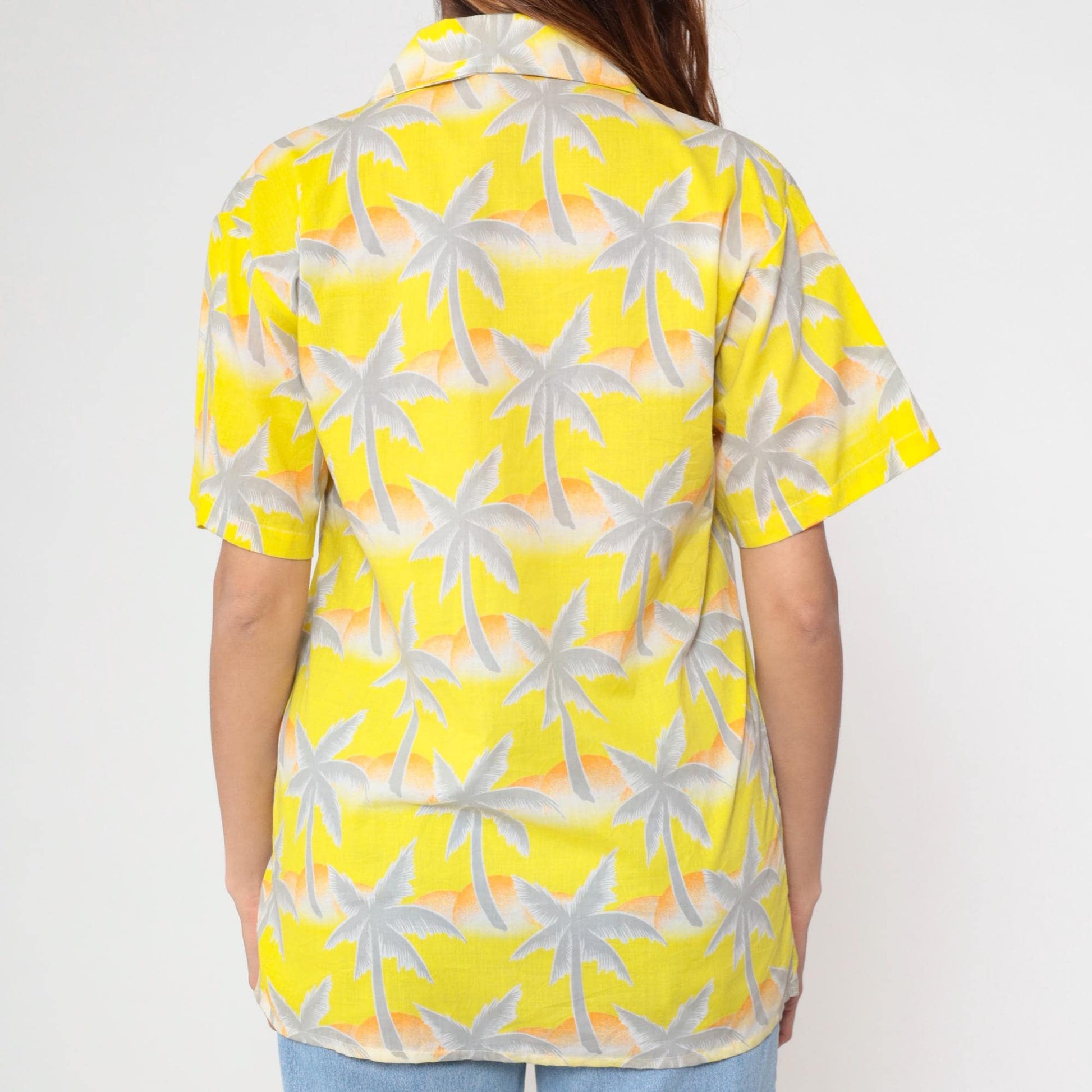 80s Tropicana Hawaiian Shirt Yellow Palm Tree Orange White Small