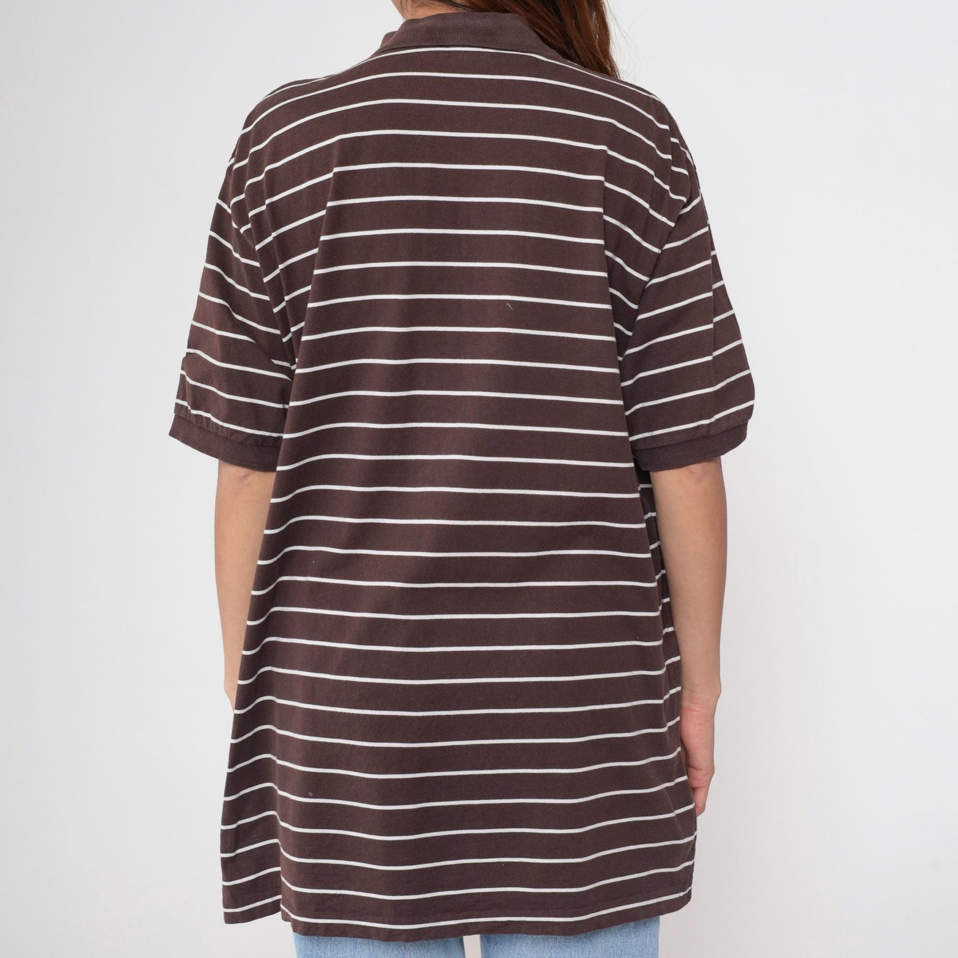 90s Polo Ralph Lauren Striped Polo Shirt Brown White Cotton Extra Large XL