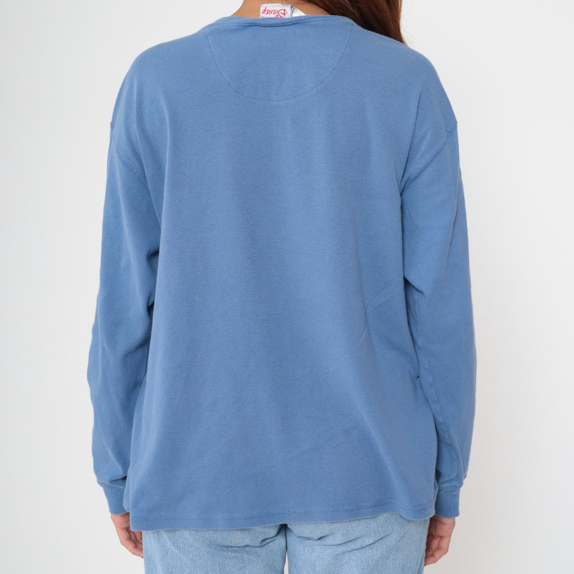 90s Donald Duck Henley Shirt Periwinkle Blue Embroidered Cotton Medium
