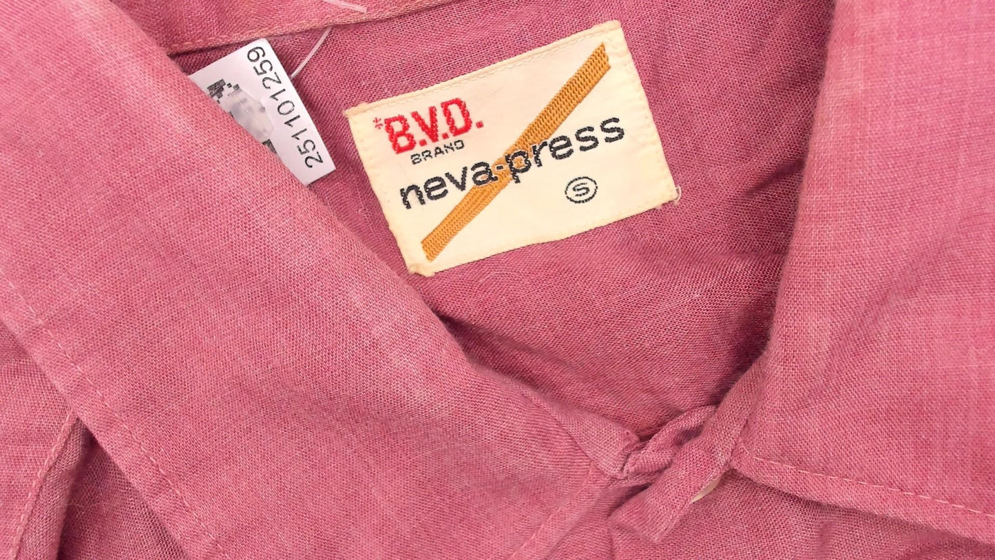 70s BVD Dusty Rose Button-Up Shirt Spread Collar Long Sleeve Small