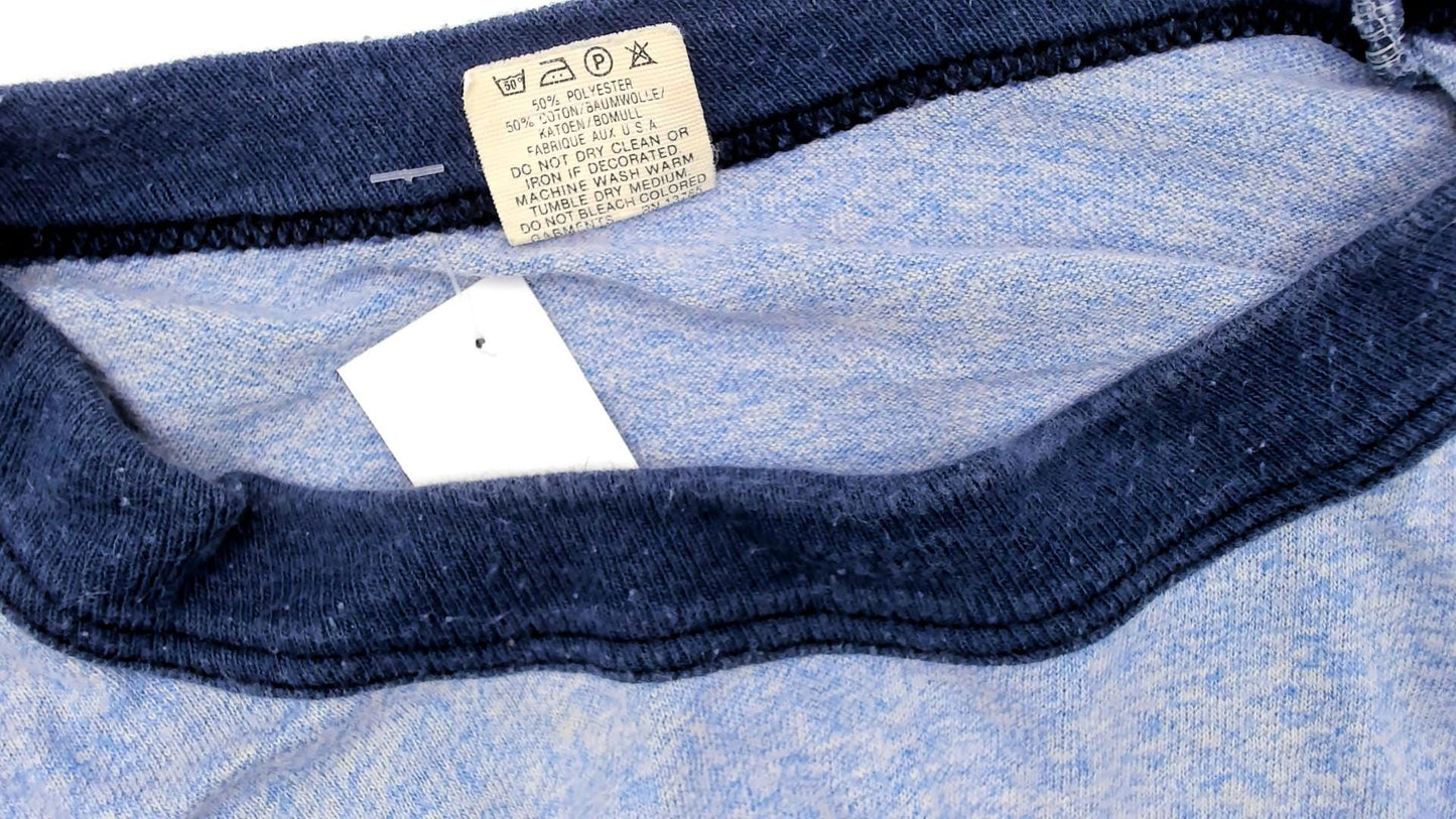 80s Alaska Tourist Ringer Tee Light Blue Navy Trim Graphic Medium