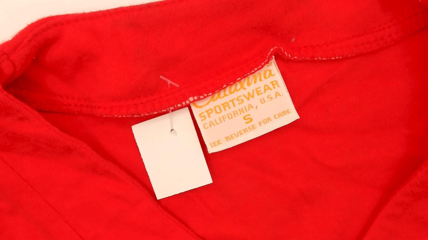 70s Catalina Sportswear Red Polo Tank V-Neck Collared Button Front Small
