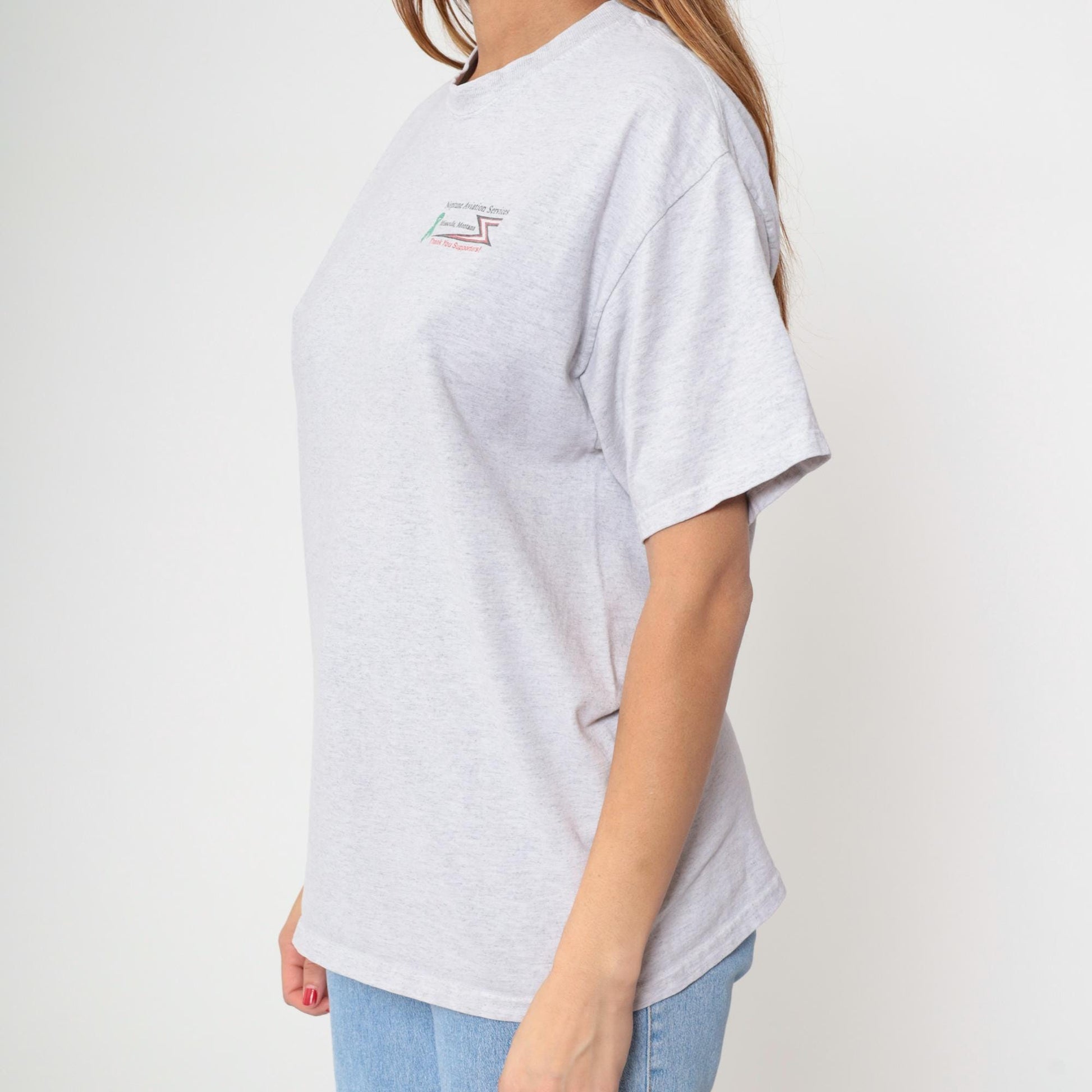Y2K Neptune Aviation Services Missoula Montana Graphic Tee Grey Large L