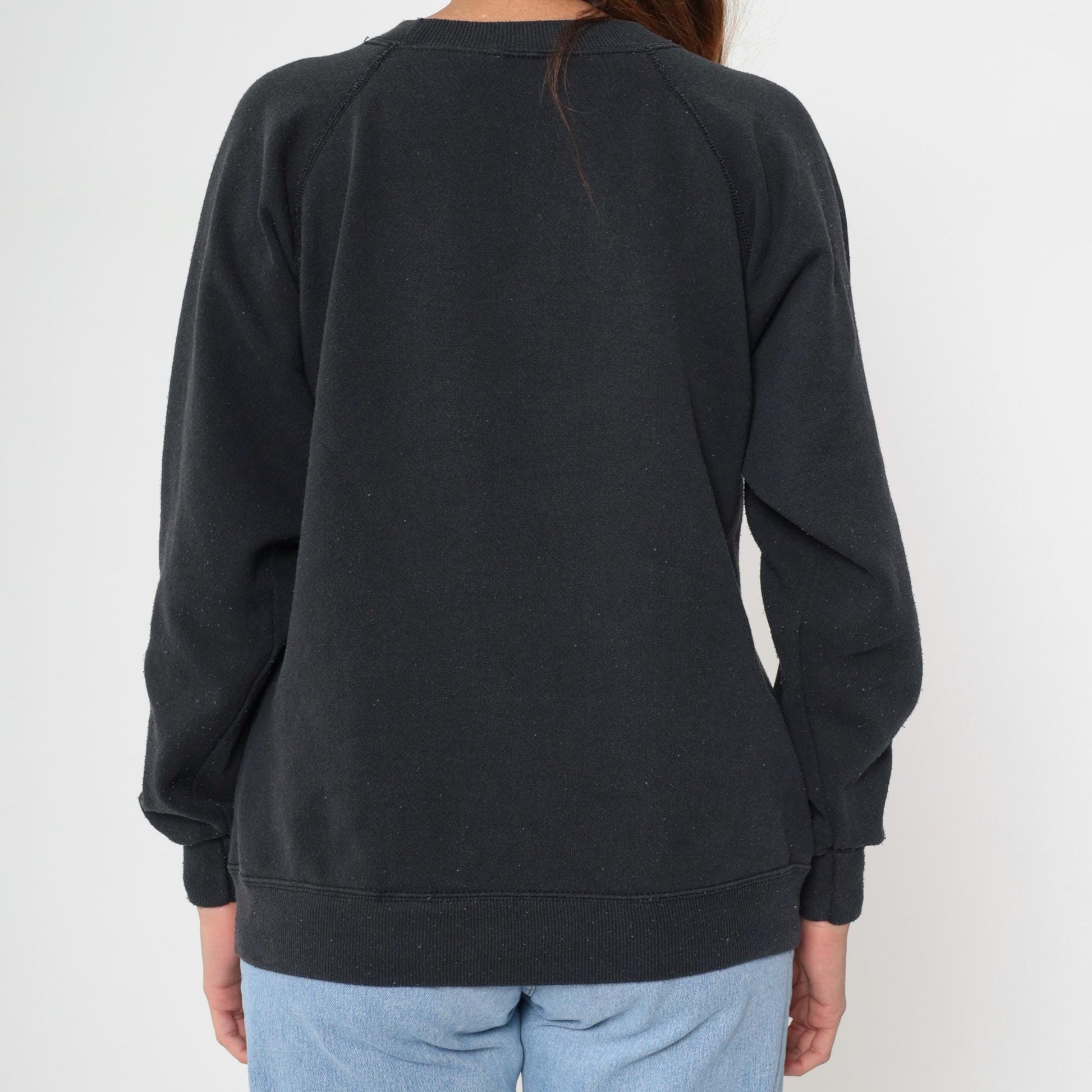 90s Hanes Football Sweatshirt Black Raglan Graphic Crew Neck Medium