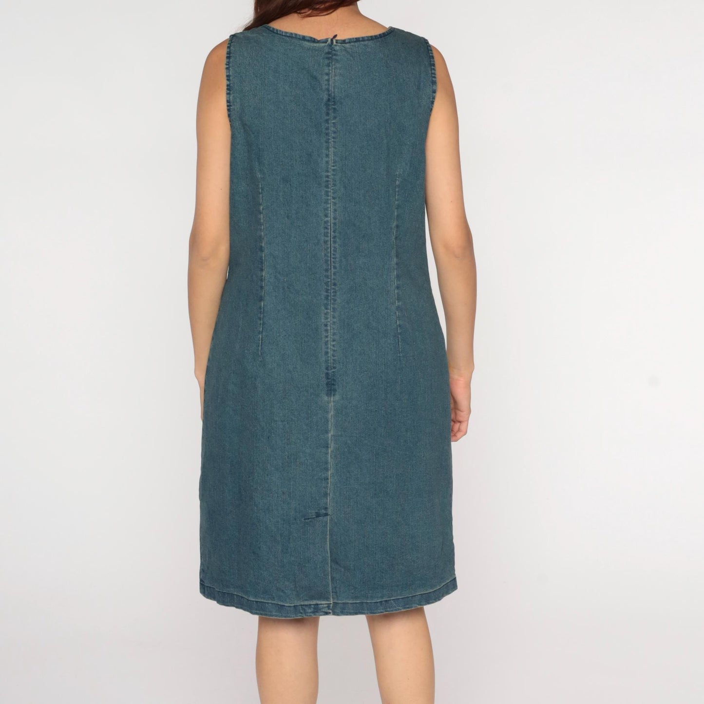 Y2K Chadwicks Denim Shift Dress Blue Scoop Neck Knee Length Large