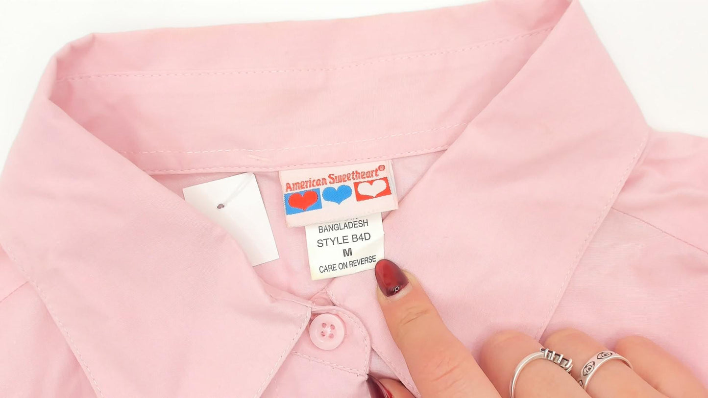 80s American Sweetheart Pink Button-Up Blouse Peter Pan Collar Medium M