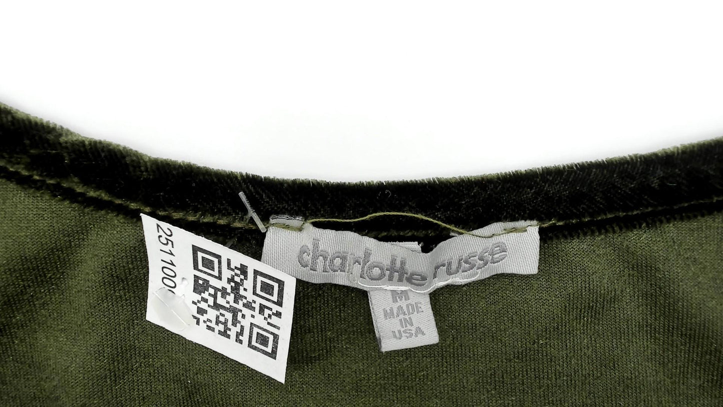 Y2K Charlotte Russe Olive Velvet Bodysuit Lace-Up Racerback Medium