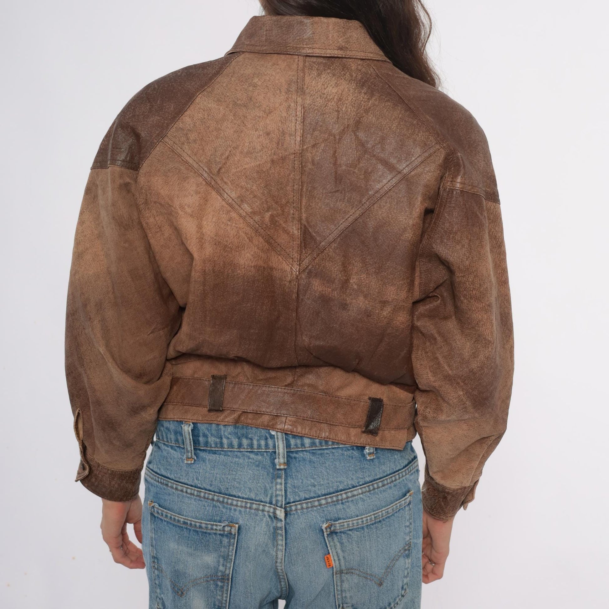 90s Adventure Bound Brown Leather Jacket Cropped Belted Small S