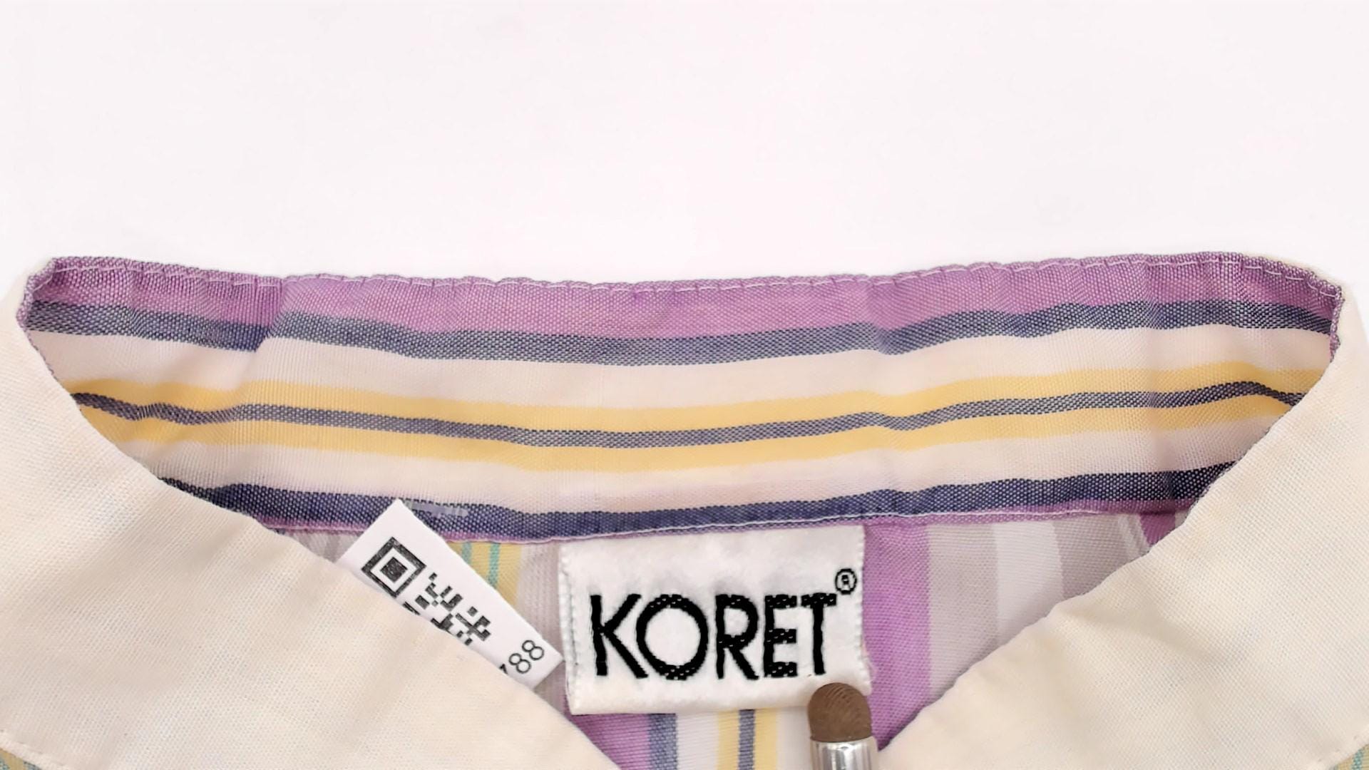 80s Koret Pastel Striped Blouse Peter Pan Collar Puff Sleeve Small