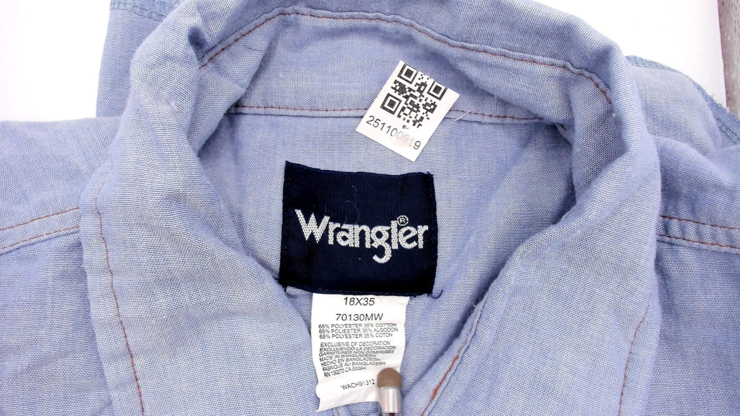90s Wrangler Light Blue Chambray Pearl Snap Western Shirt Extra Large XXL