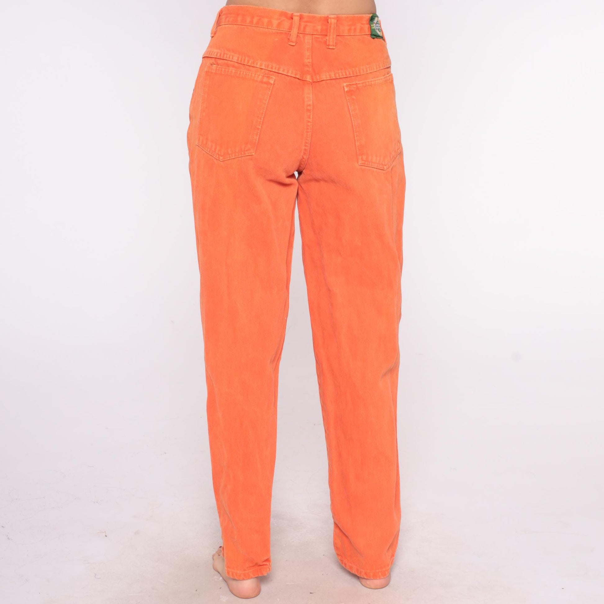 90s One Way Orange Jeans High Waist Straight Leg Cotton Large L
