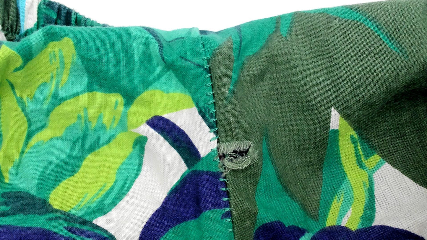 90s Tropical Floral Straight Leg Pants White Pink Green Elastic Waist Large L