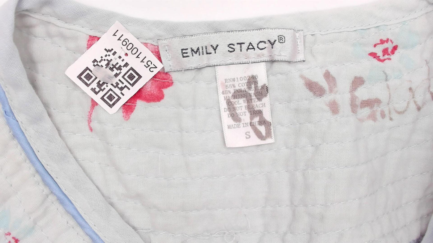 90s Emily Stacy Floral Nightgown White Pink Border Cotton Small