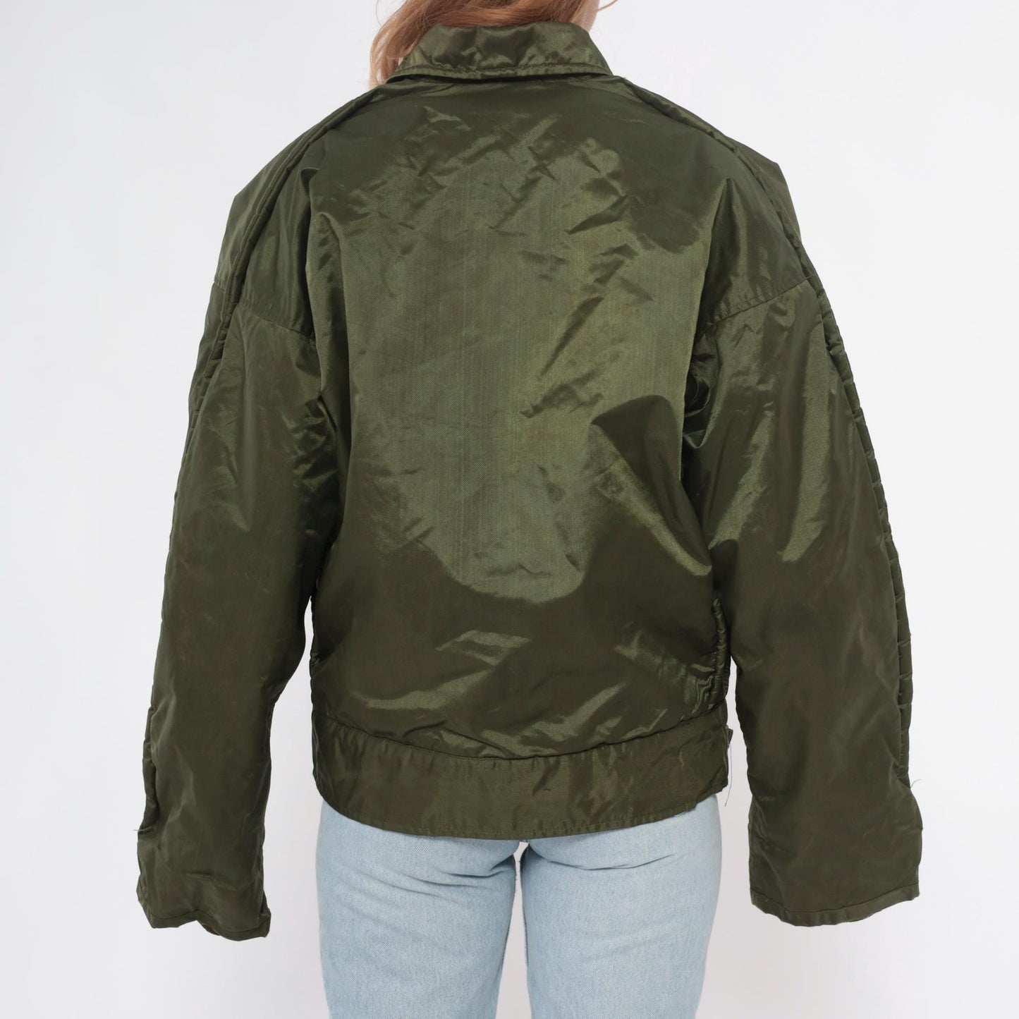 60s US Navy A1 Bomber Jacket Olive Green Quilted Lined Medium