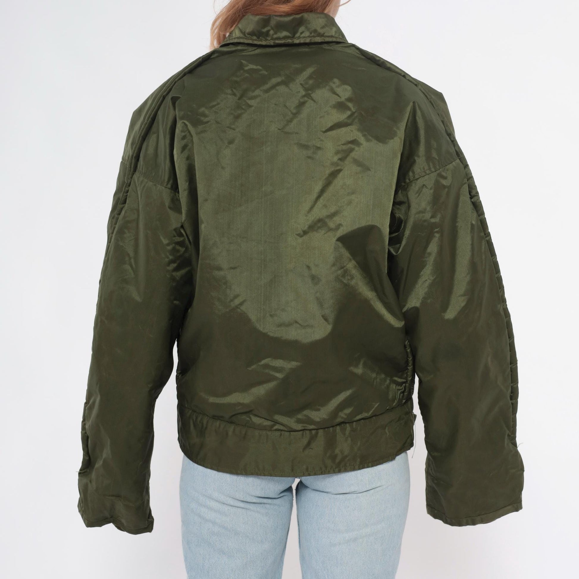 60s US Navy A1 Bomber Jacket Olive Green Quilted Lined Medium