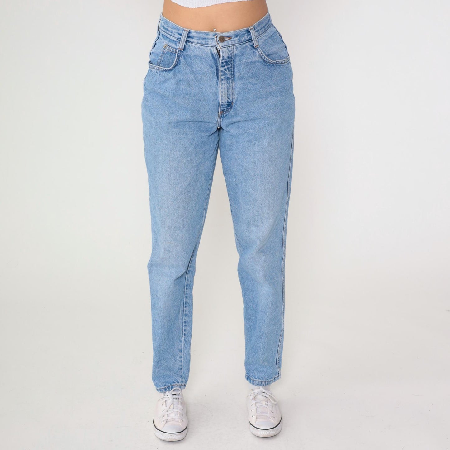 90s Bonjour High Waisted Mom Jeans Light Wash Tapered Denim Medium