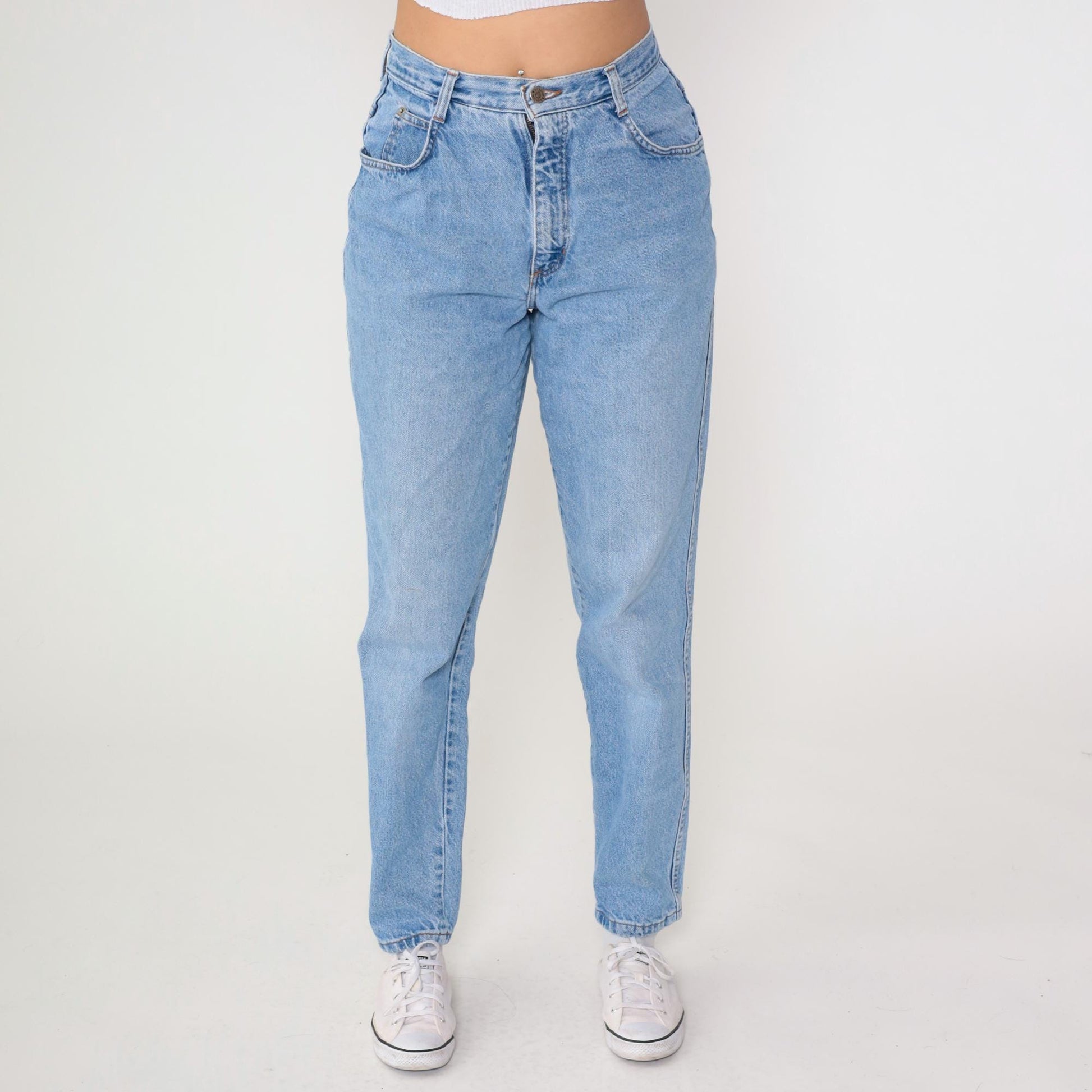 90s Bonjour High Waisted Mom Jeans Light Wash Tapered Denim Medium