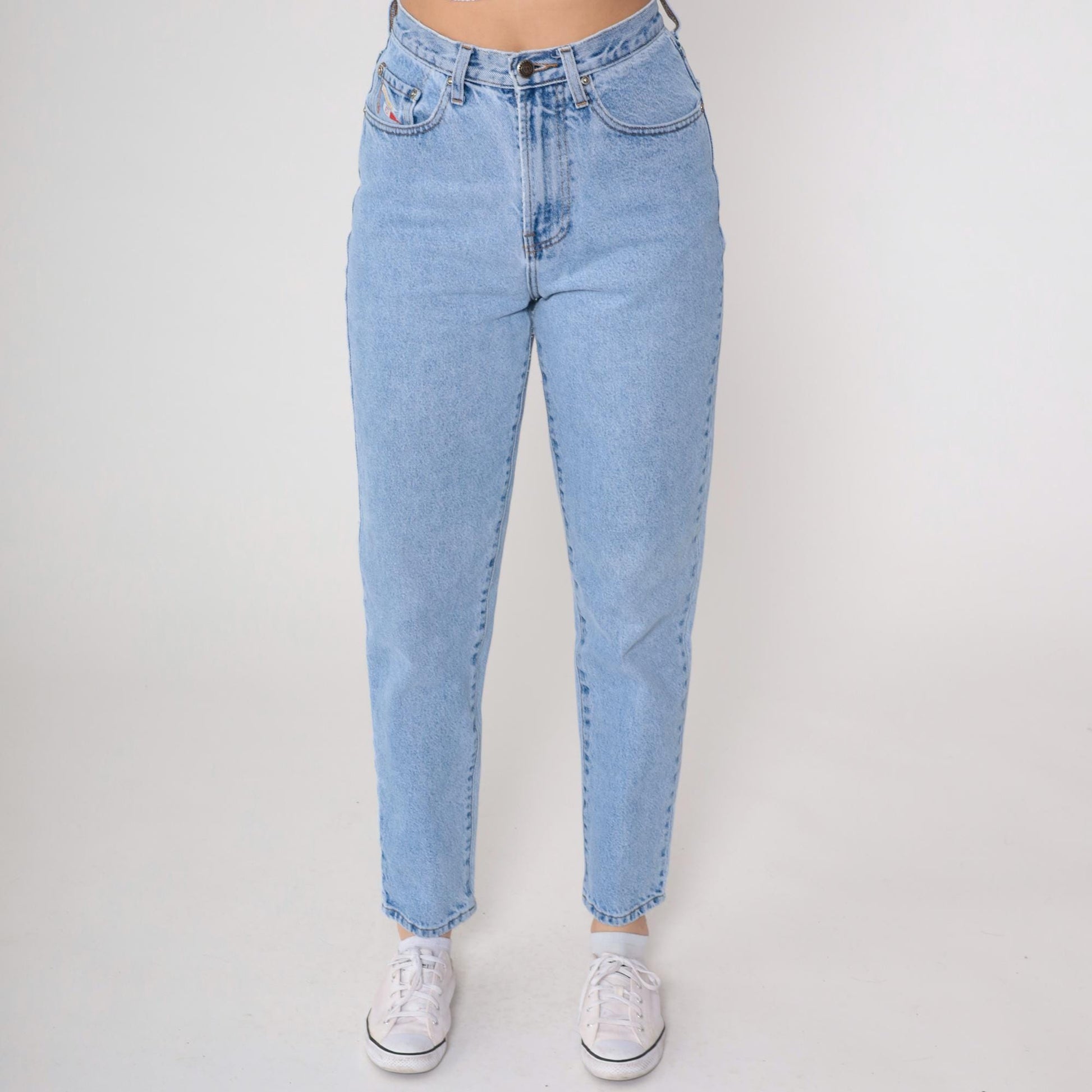 90s Faconnable Goldberg Light Wash High Rise Mom Jeans Tapered Ankle Small
