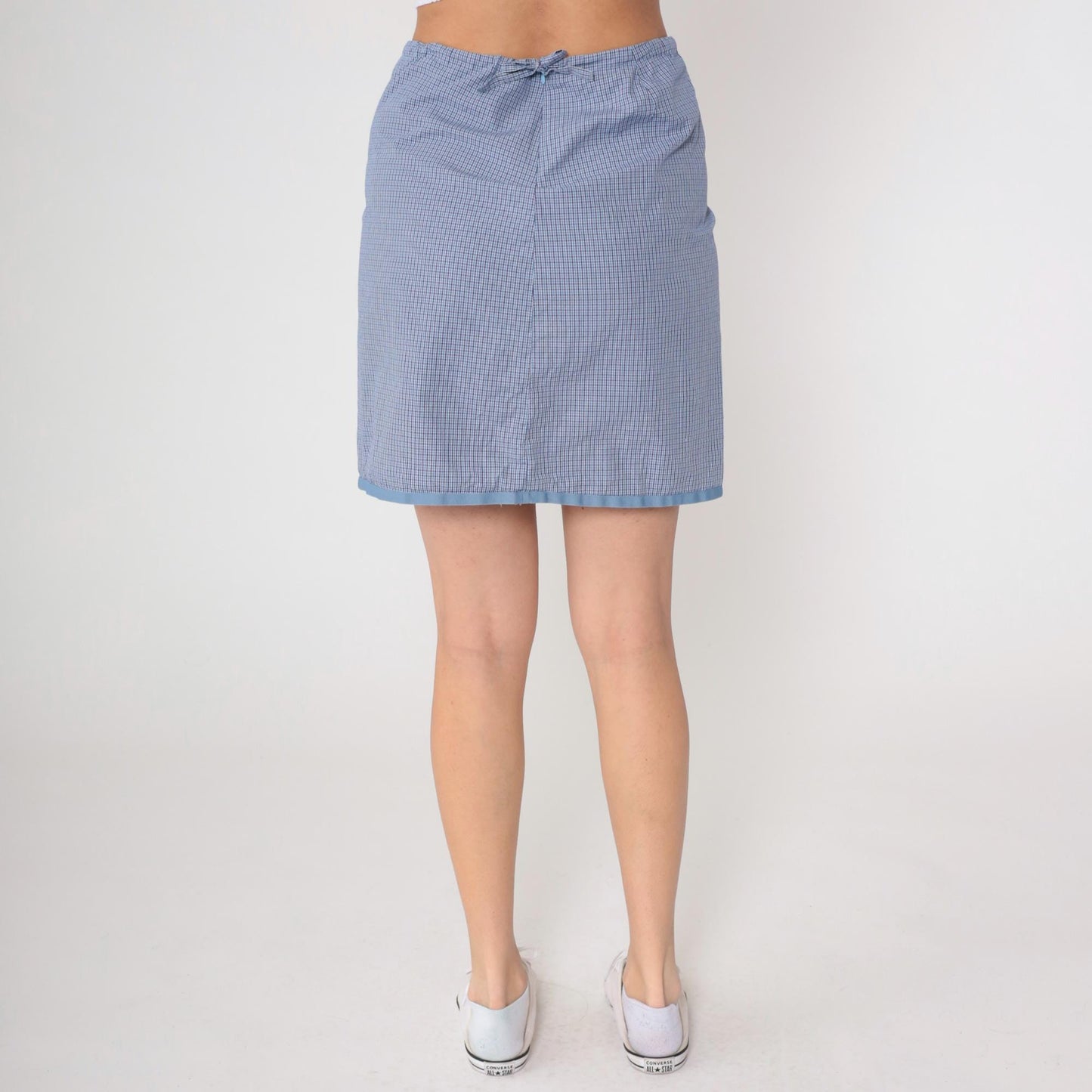 90s Horny Toad Gingham Mini Skirt Blue White Cotton Elastic Medium M