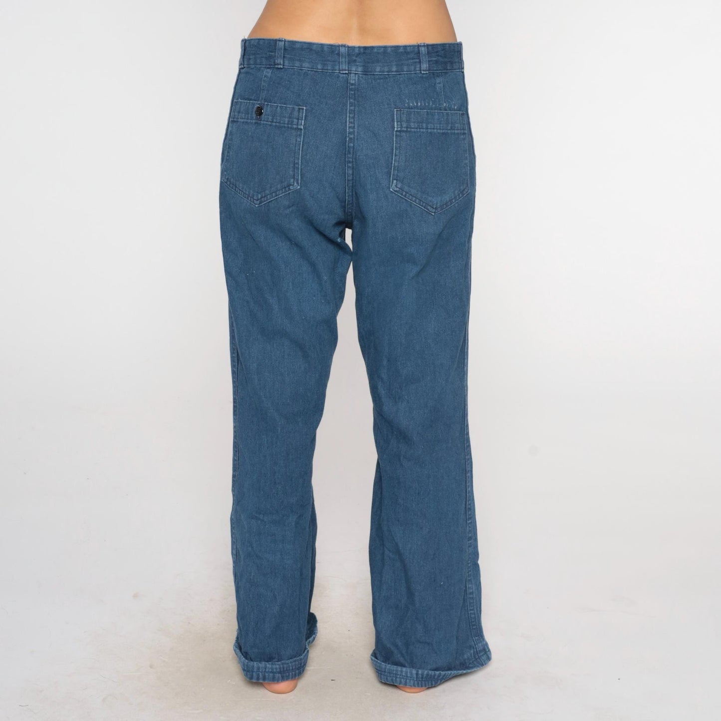 70s Seafarer High Rise Straight Leg Denim Jeans Blue Cotton Large L