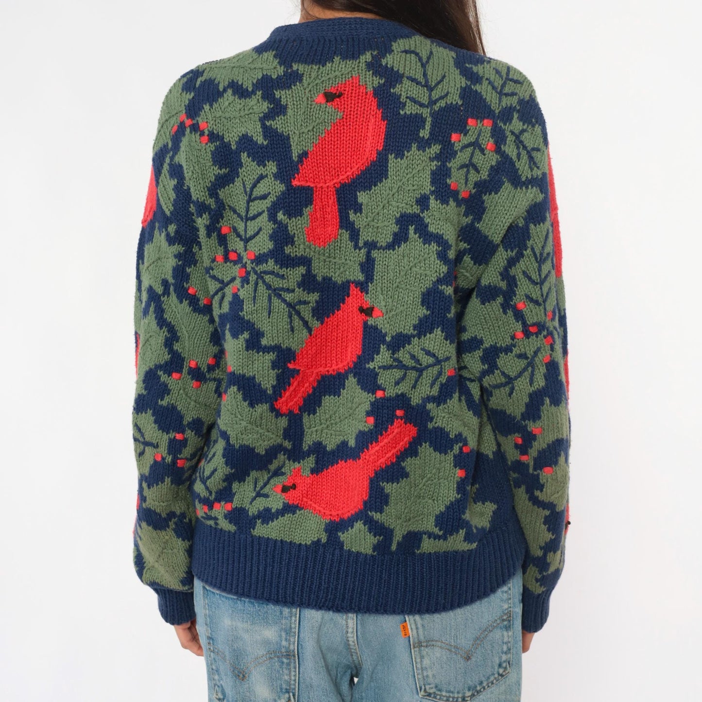 90s Orvis Cardinal Cardigan Navy Botanical Knit Large L