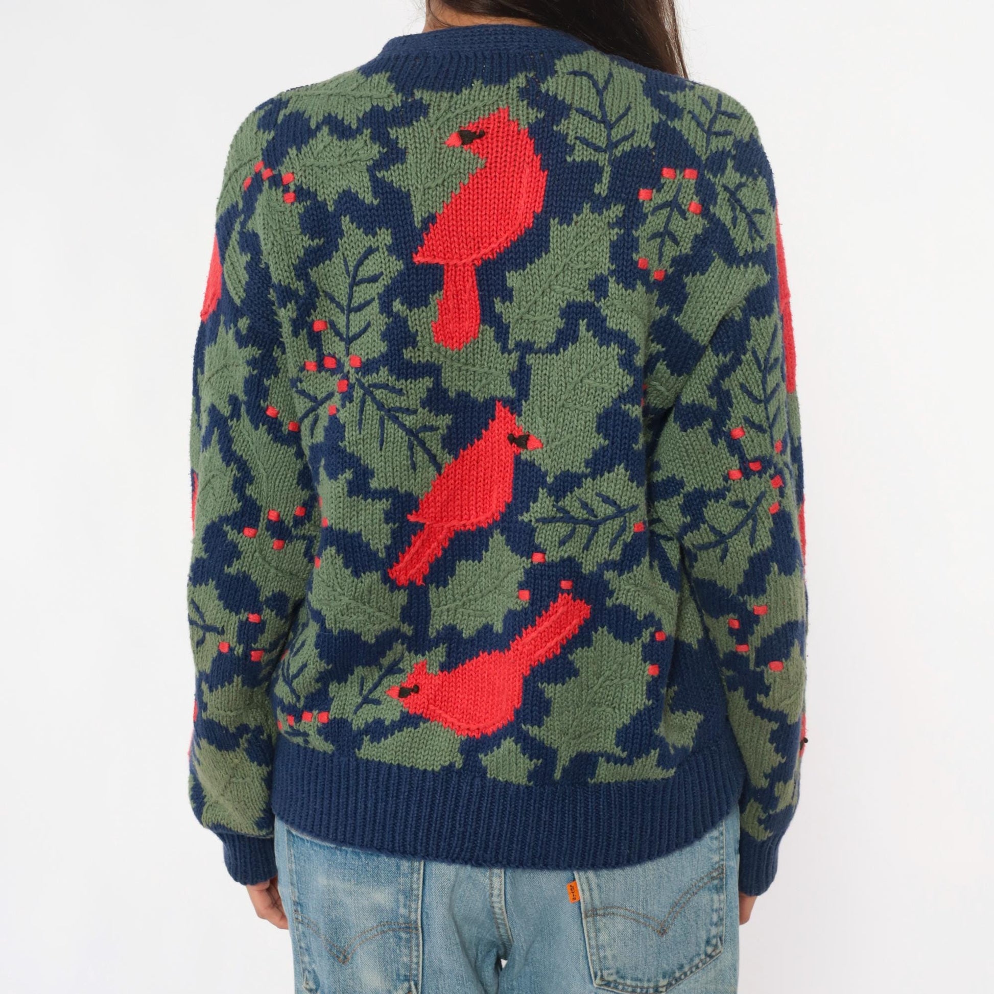 90s Orvis Cardinal Cardigan Navy Botanical Knit Large L
