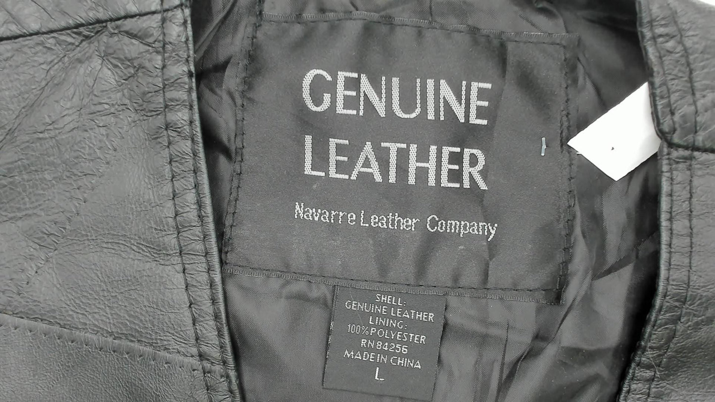 90s Black Leather Vest Button Front V-Neck Sleeveless Large L