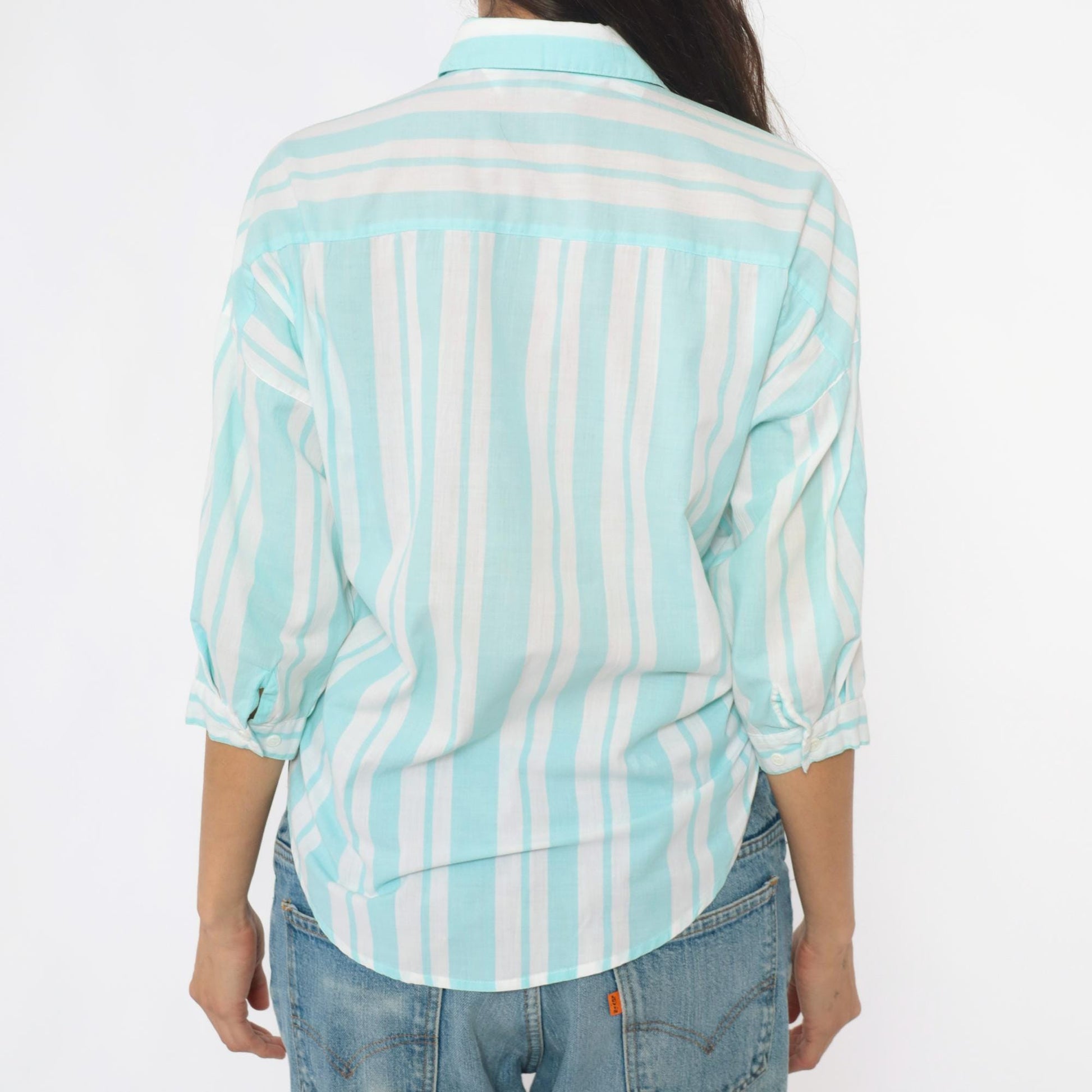 80s Diane von Furstenberg Mint Striped Button-Up Shirt Small S