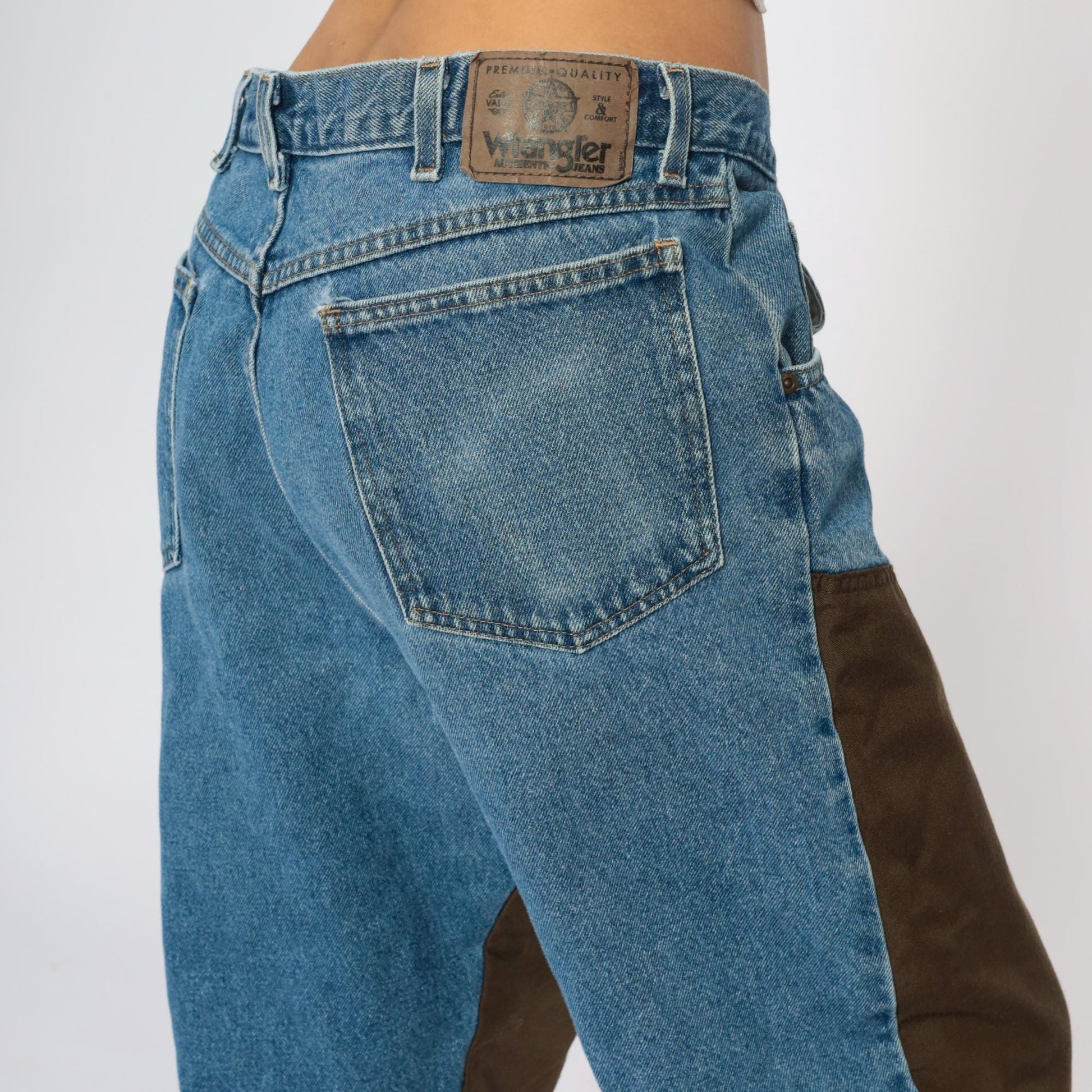 Y2K Wrangler Work Jeans Two Tone Denim Nylon Straight Leg Men's 36x30