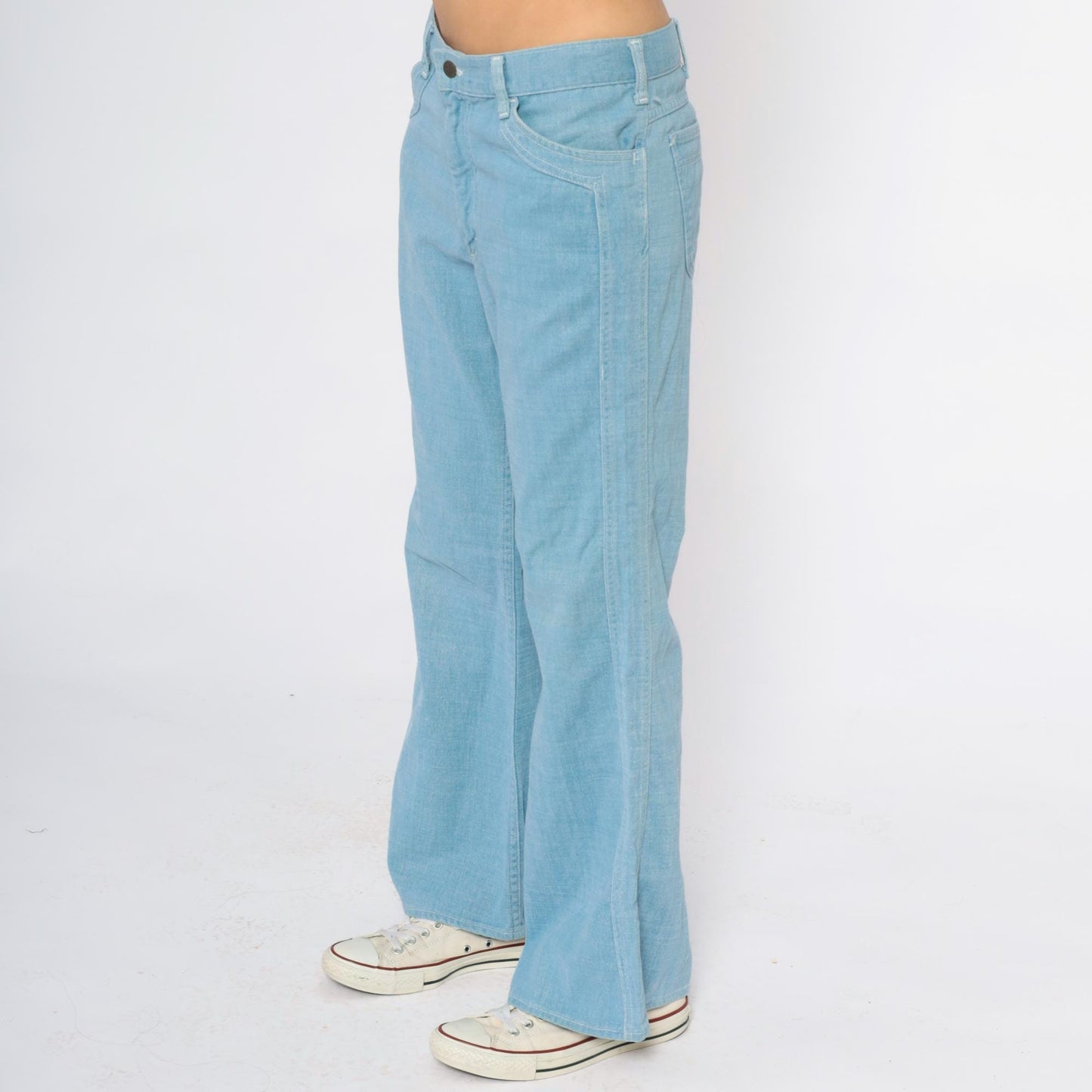 80s Lee Light Blue Flare Jeans High Rise Wide Leg Cotton Denim 33x30