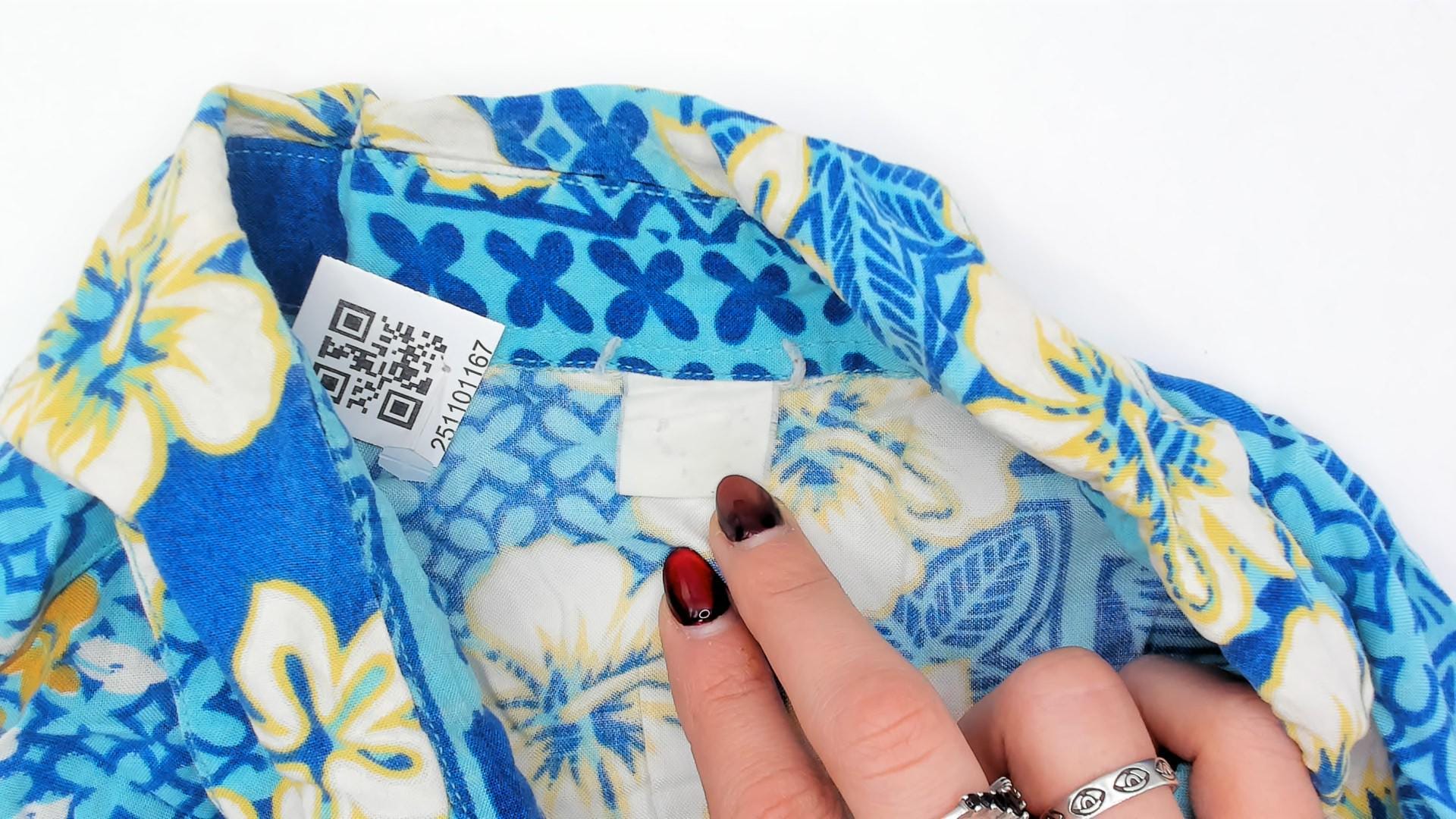 90s Hawaiian Shirt Blue Hibiscus Floral Geometric Print Unisex Extra Large XL