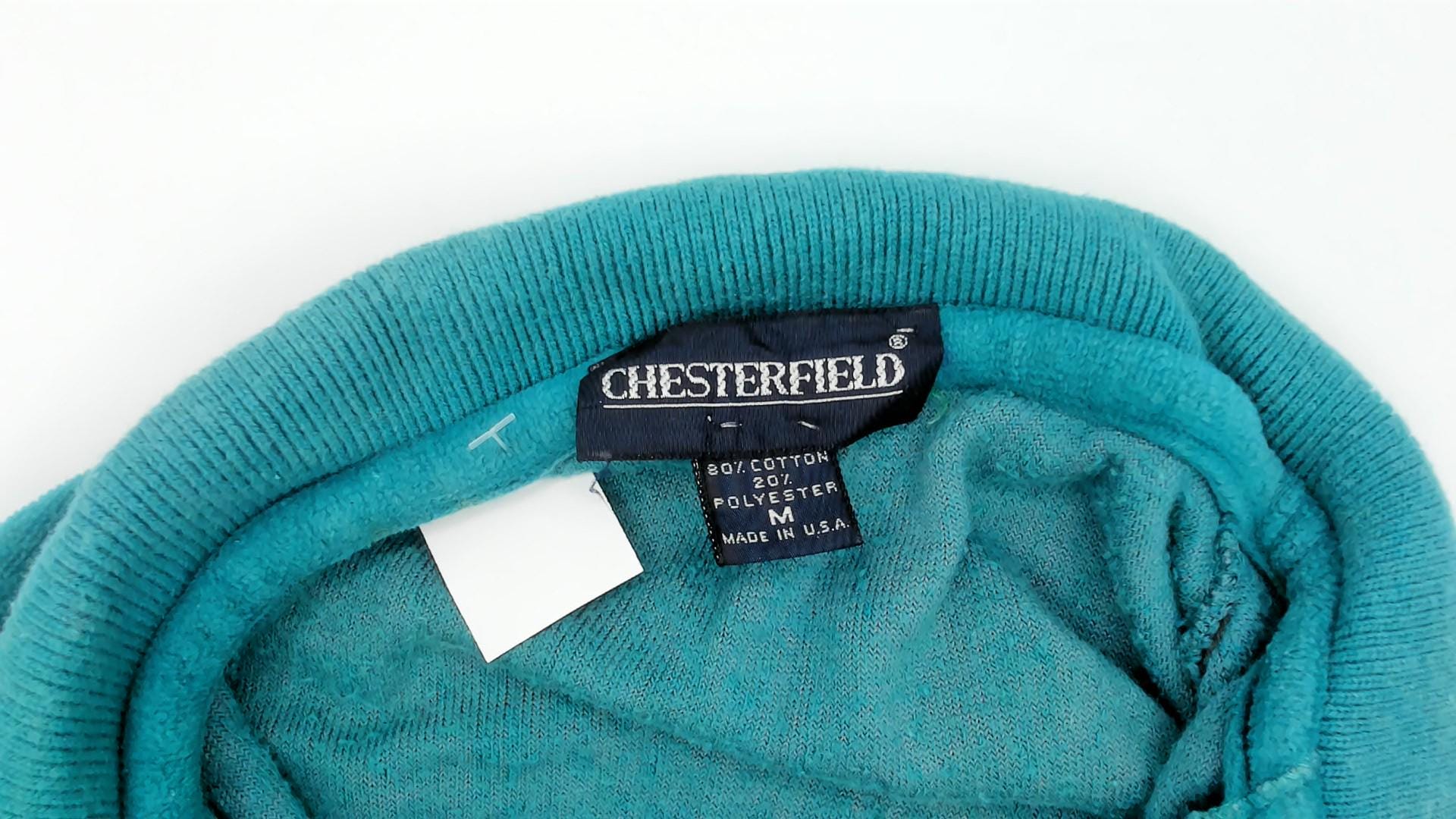 90s Chesterfield Velour Pullover Teal Striped Collared Sweatshirt Medium M