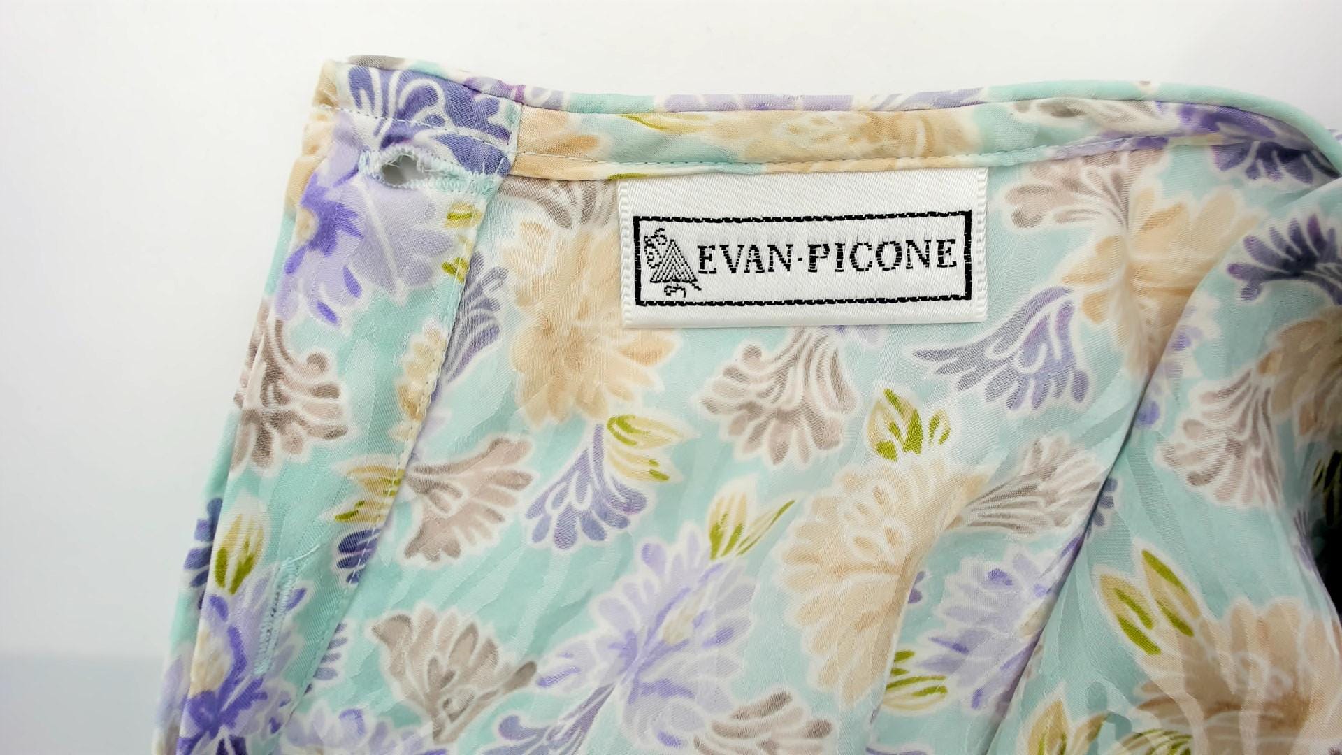 80s Evan Picone Silk Floral Blouse Mint Green Puff Sleeve Large L